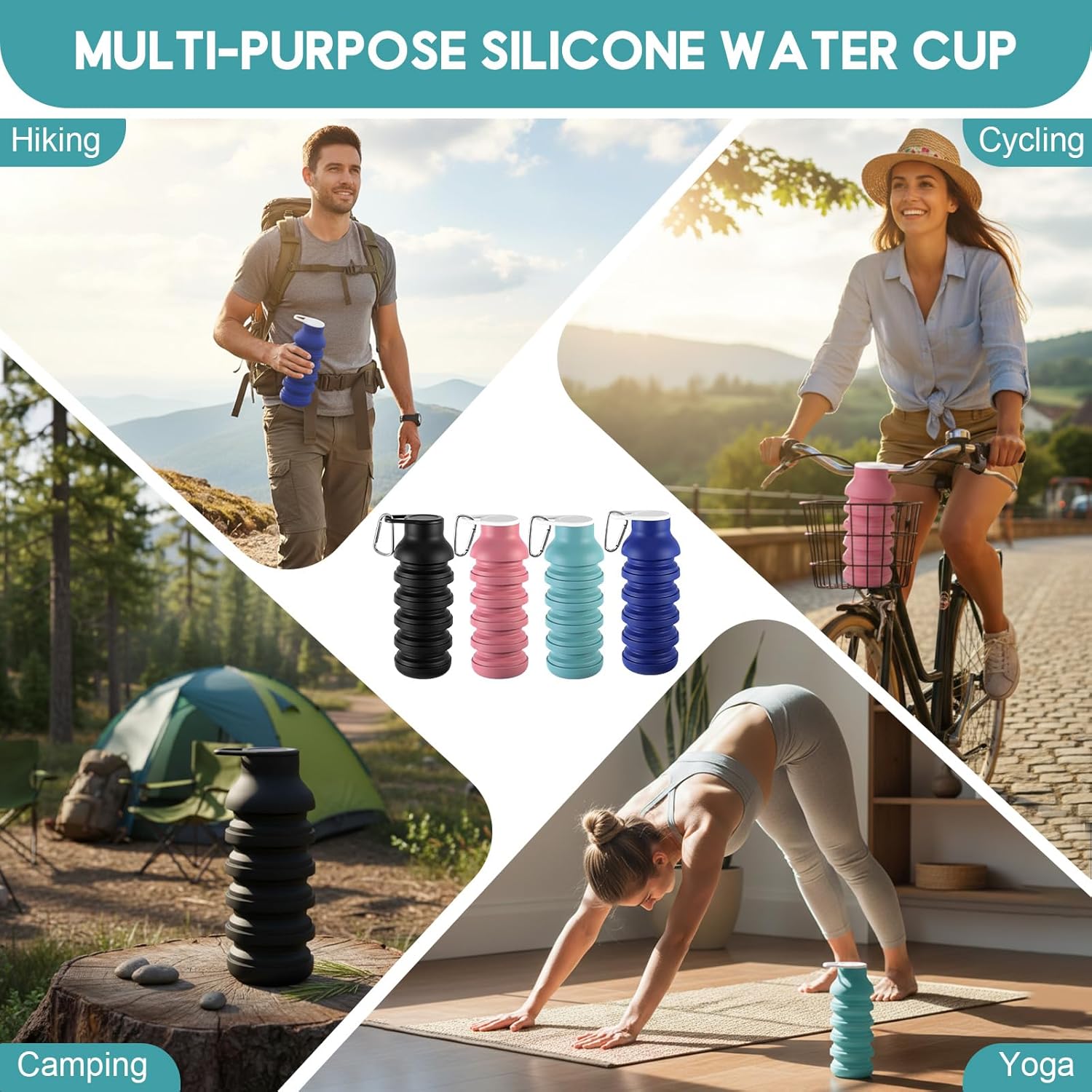 LemonRoad 4 Pcs 20 oz Portable Collapsible Water Bottles Reusable Silicone Foldable Water Bottle Lightweight Leakproof Expandable for Gym Traveling Camping Hiking Sports - Image 6