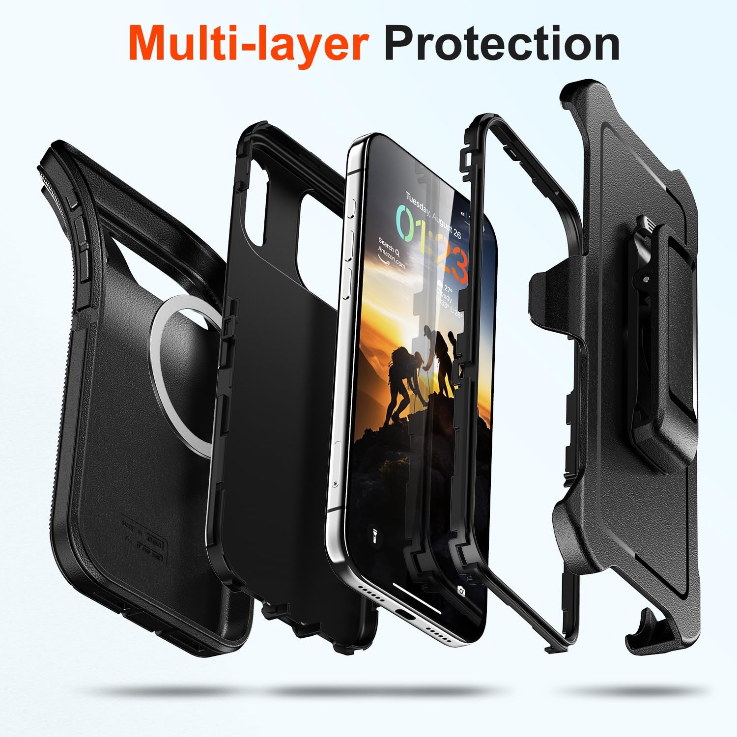 Compatible with iPhone 17 Pro Max Case with Belt Clip Holster, 2X Screen Protector, Shockproof, Compatible with MagSafe, 3-Layer, Heavy Duty Magnetic Phone Case Cover, 6.9", Black - Image 2
