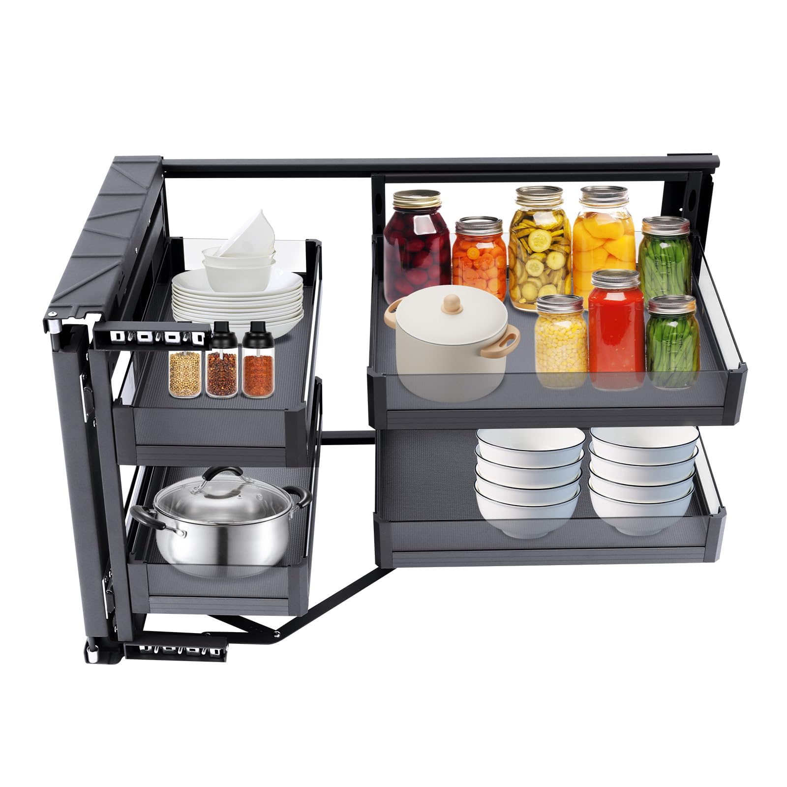 YUMIONB Corner Cabinet Organizer, Pull-Out Blind Corner Cabinet Under Cabinet Pull-Out Organizers with 2 Main Shelves & Portable 4 Baskets Space Saving Storage Shelf for Kitchen, Bathrooms