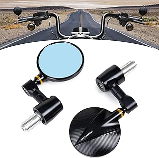 Bar End Mirrors for motorcycles 7/8" Round Motorcycle Mirrors with CNC Cutting Motorcycle Mirrors for Handlebars Compatible with Most Motorcycle Street Bike Scooter Cruiser (Blue Lenses)