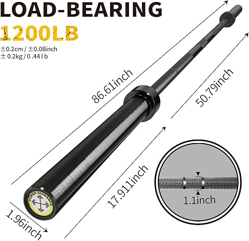 Miniatura 8 de POWER GUIDANCE Barra sólida olímpica, barra de entrenamiento de fuerza de 7 pies para levantamiento de pesas, fitness en casa, capacidad de 1600