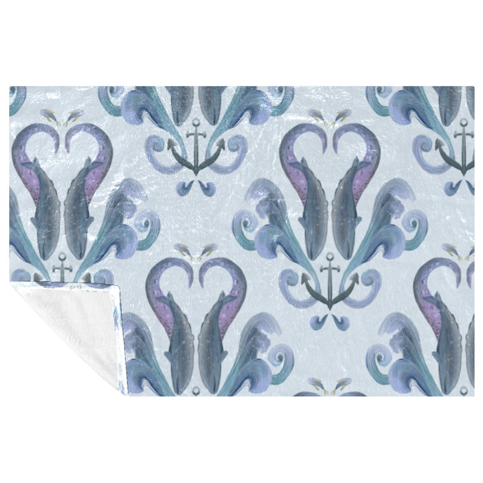 Couverture douce baleine bleue anti-frisson pour lit, canapé et camping
