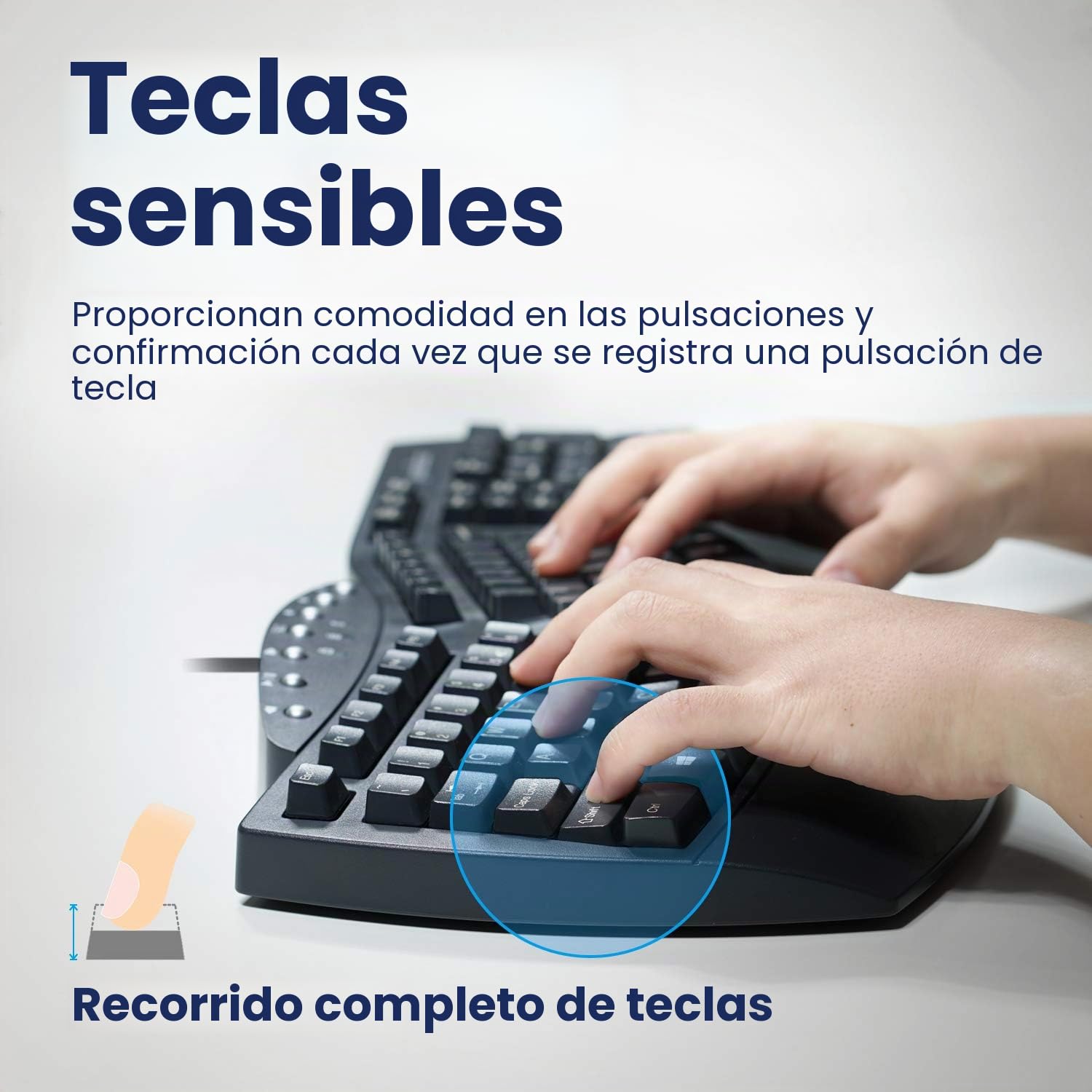 Perixx PERIBOARD-512 Teclado ergonómico con cable natural dividido con 7 teclas multimedia, negro, diseño del Reino Unido