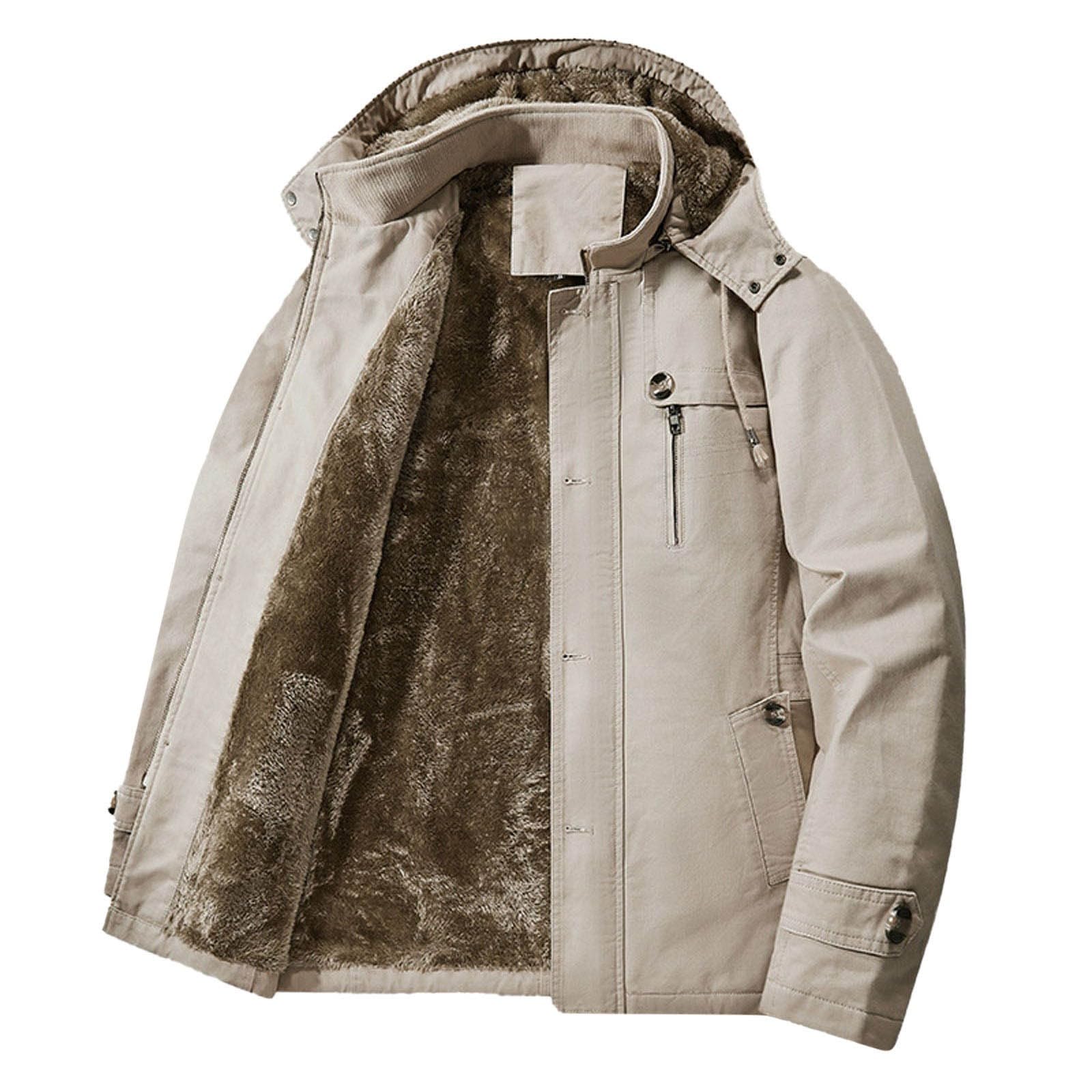 Giacca casual imbottita da uomo con cappuccio per l'inverno, taglio largo, vestibilità comoda, materiale robusto per avventure
