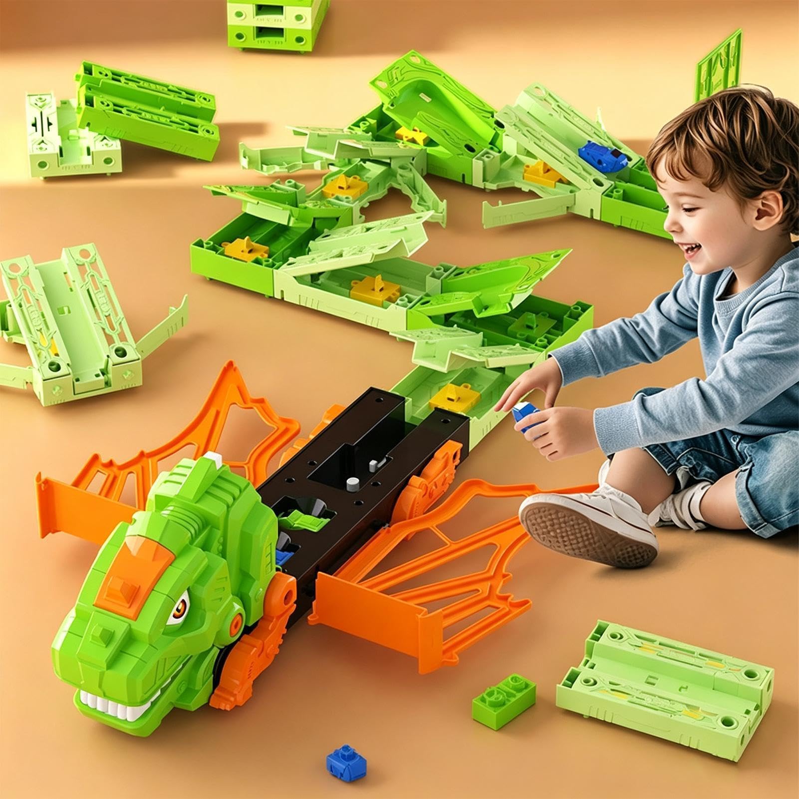 Pista Dinosauri Giocattoli Interattivo Flessibile DIY Educativo | Pista Da Corsa Dinosauri Giocattolo Per Bambini, Da Interno, Giardino, Casa, Regalo Di Compleanno E Viaggio
