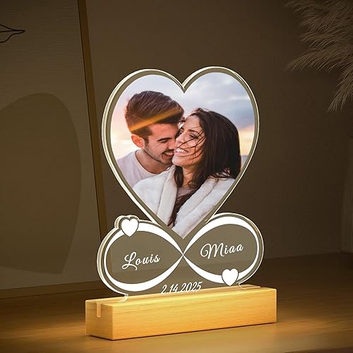 Miniatura 2 de LOUISMIAA Marcos de fotos personalizados, marco de fotos con luz nocturna, marco de fotos personalizado, regalos personalizados para aniversario,