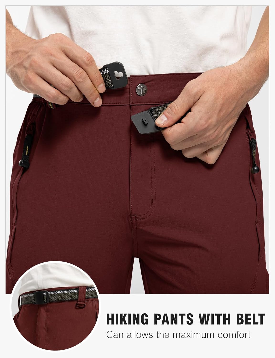 TBMPOY Men's Lightweight Hiking Pants with Belt 5 Zip Pockets Waterproof Quick-Dry Travel Fishing Work Outdoor Pants - Image 4