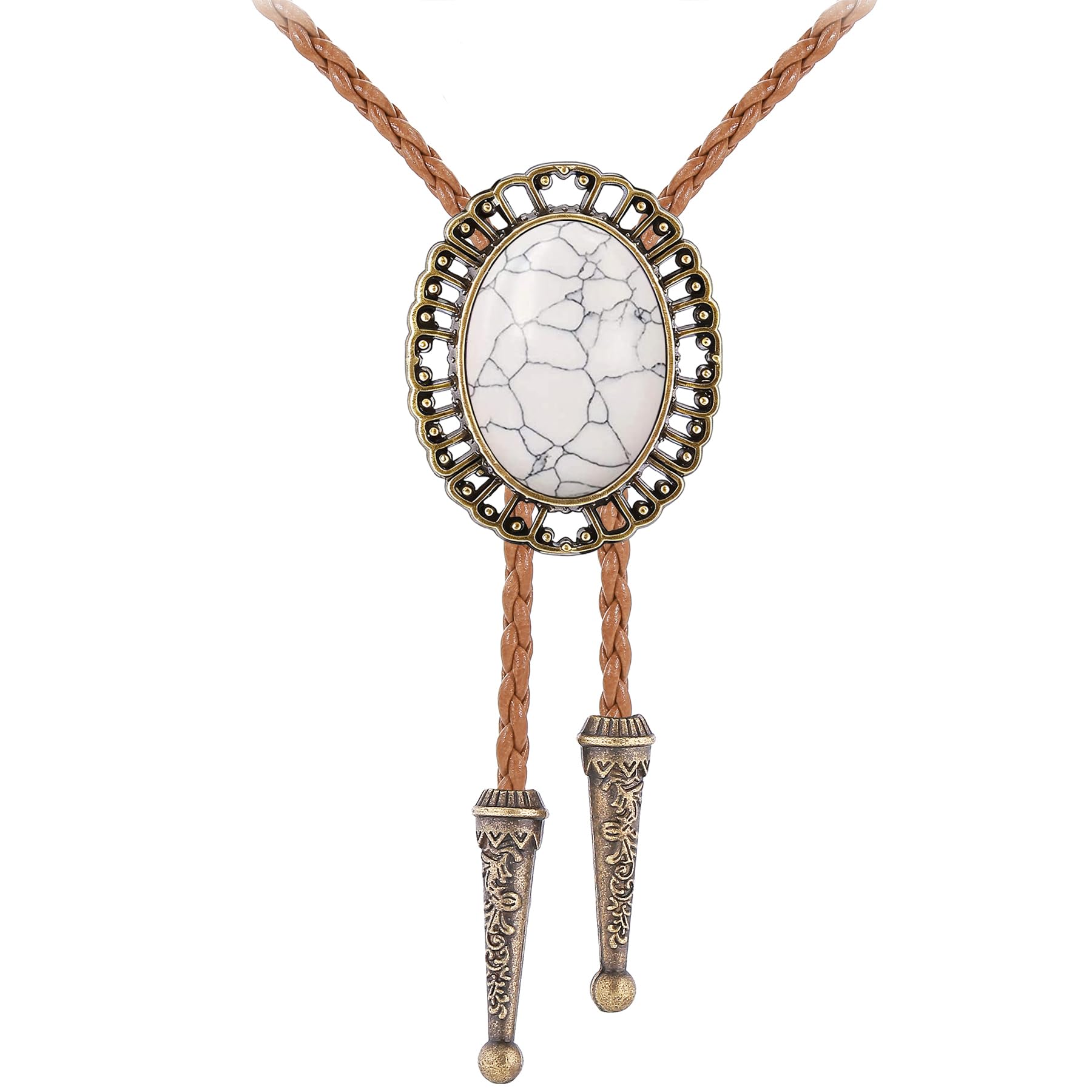 Jeilwiy Bolo Tie for Men Real Stone Westwern Cowboy Ties Silver Bolos Women Leather Necktie Gift for Birthday Christmas