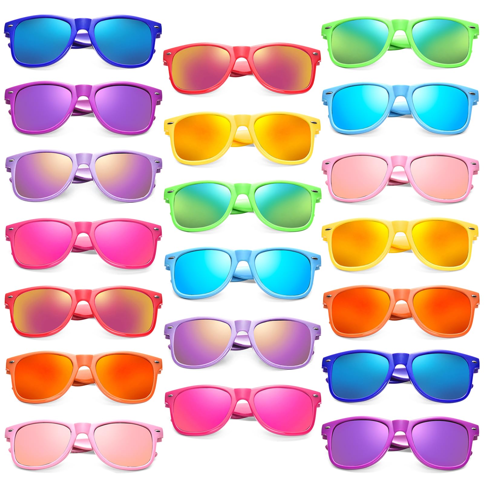 10/20 Pack Colored Sunglasses Mirrored Lens Bulk Party Glasses Classic Eyewear Birthday Beach Pool Unisex Adults