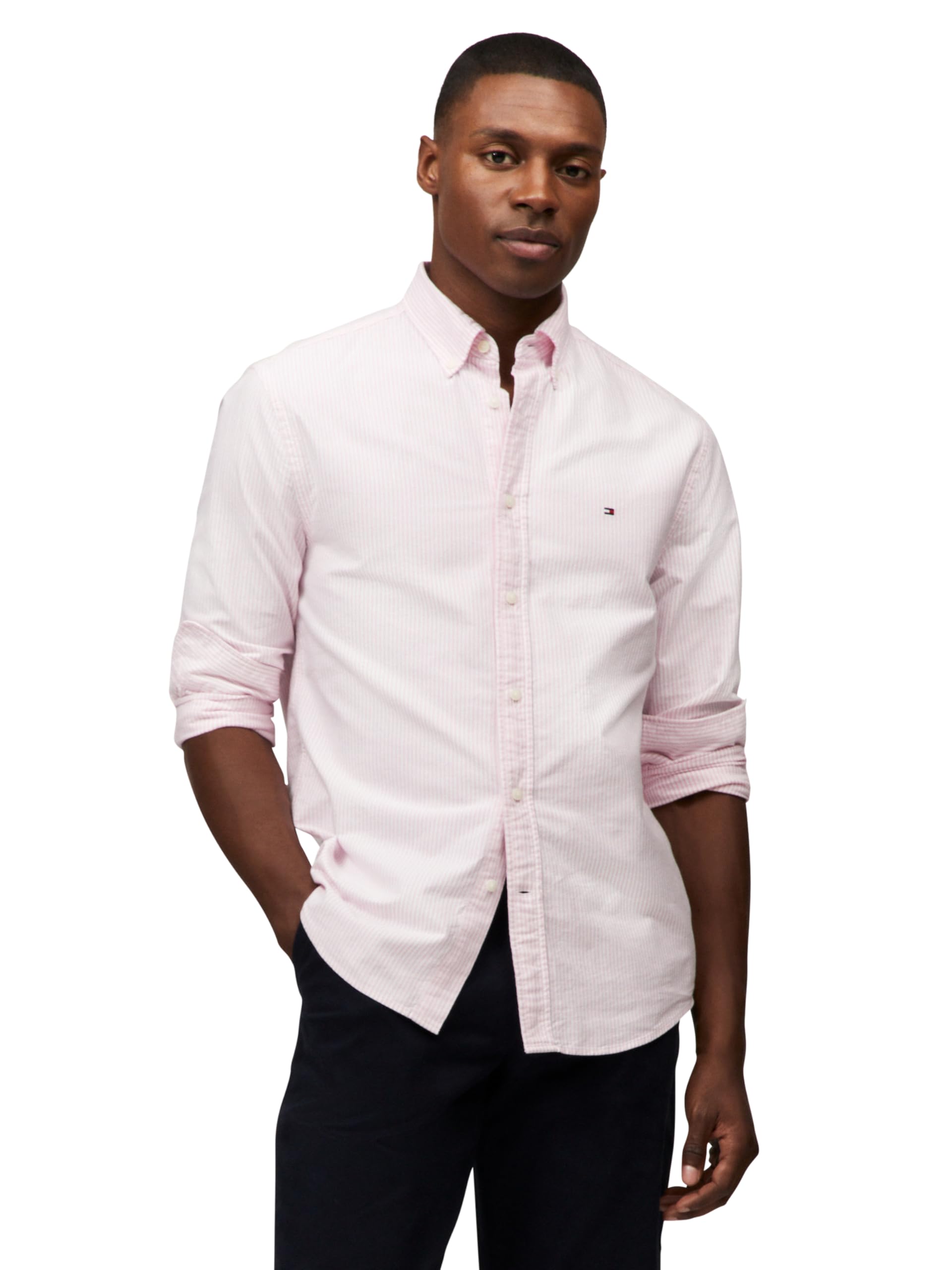 Tommy Hilfiger Men's Long Sleeve Oxford Shirts in Regular Fit, Men's Button Down Shirts, Also Available in Big and Tall
