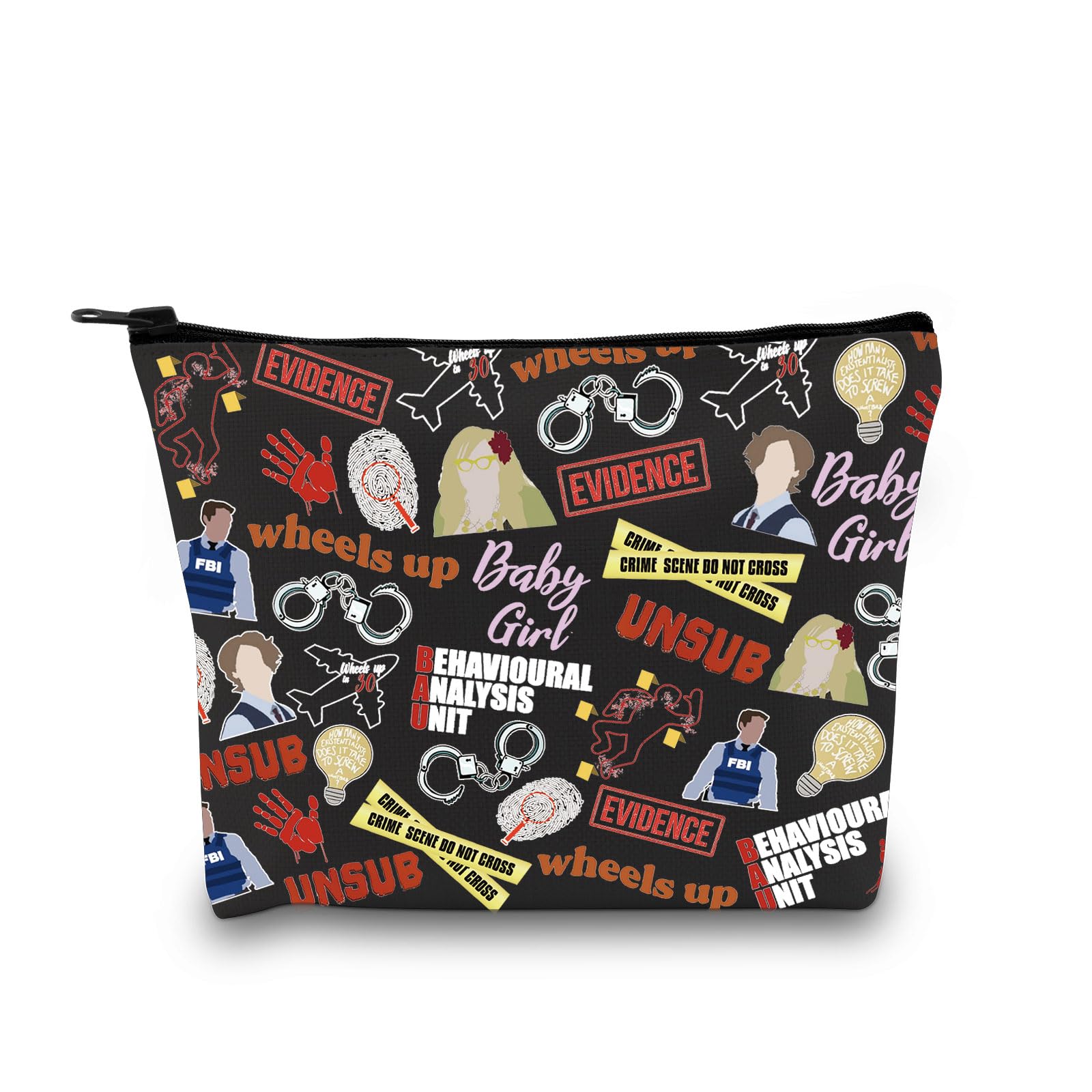 TV Show Inspired Gift TV Show Merchandise Zipper Pouch Spencer Lover Gift Crime Show Makeup Bag for Crime Fans(Crime TV Pattern Black)