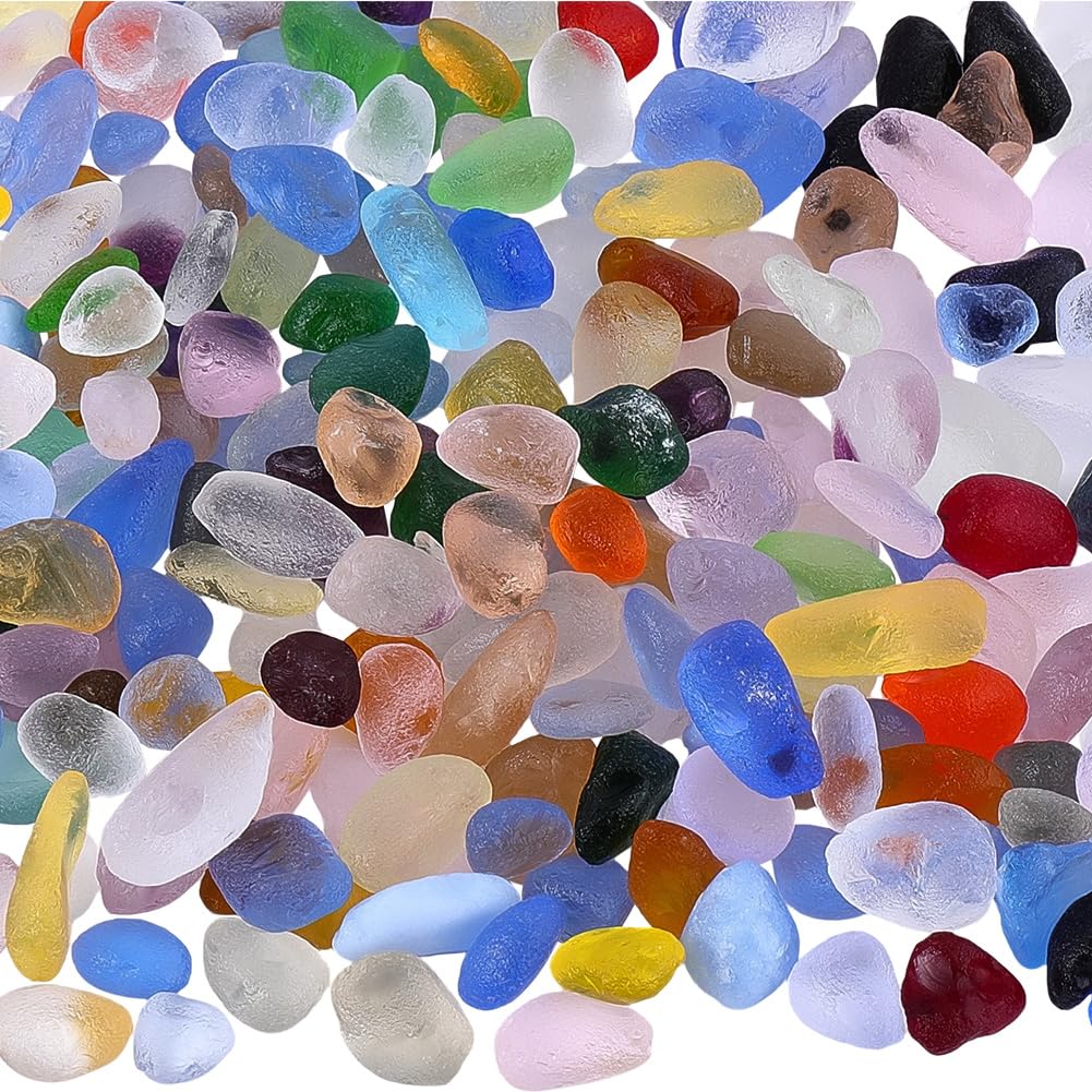 PONABEADIY 1 Box 400G Ocean Glass Stones Mixed Irregular Sea Series Pebbles Colourful Aquarium Gravel Rocks Assorted Marbles Bulk for Jewellery Making Fish Tank Vase Fillers Home Decor DIY Crafts
