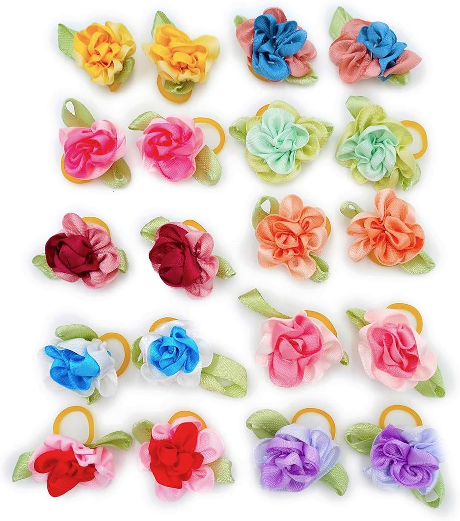 PET SHOW Flowers Pet Dog Hair Bows W/Rubber Bands Cat Puppy Grooming Accessories Assorted Color Pack of 100