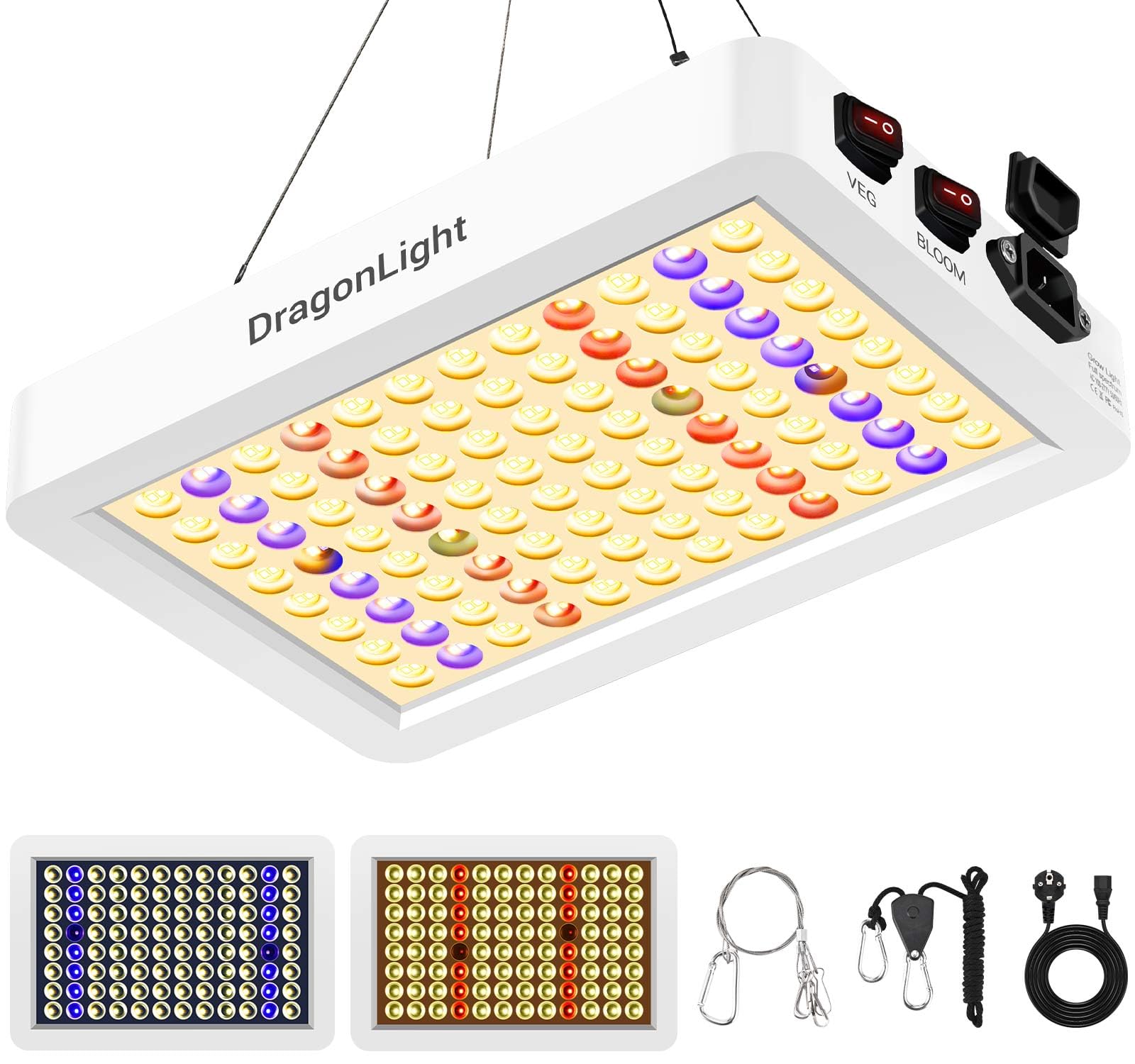 DragonLight Neueste BW1000 Pflanzenlampe LED Vollspektrum mit UV IR, Doppelchips LED Grow Lampe mit 3-Meter-Kabel für Gewächshaus und Zimmerpflanzen Gemüse und Blumenanbau