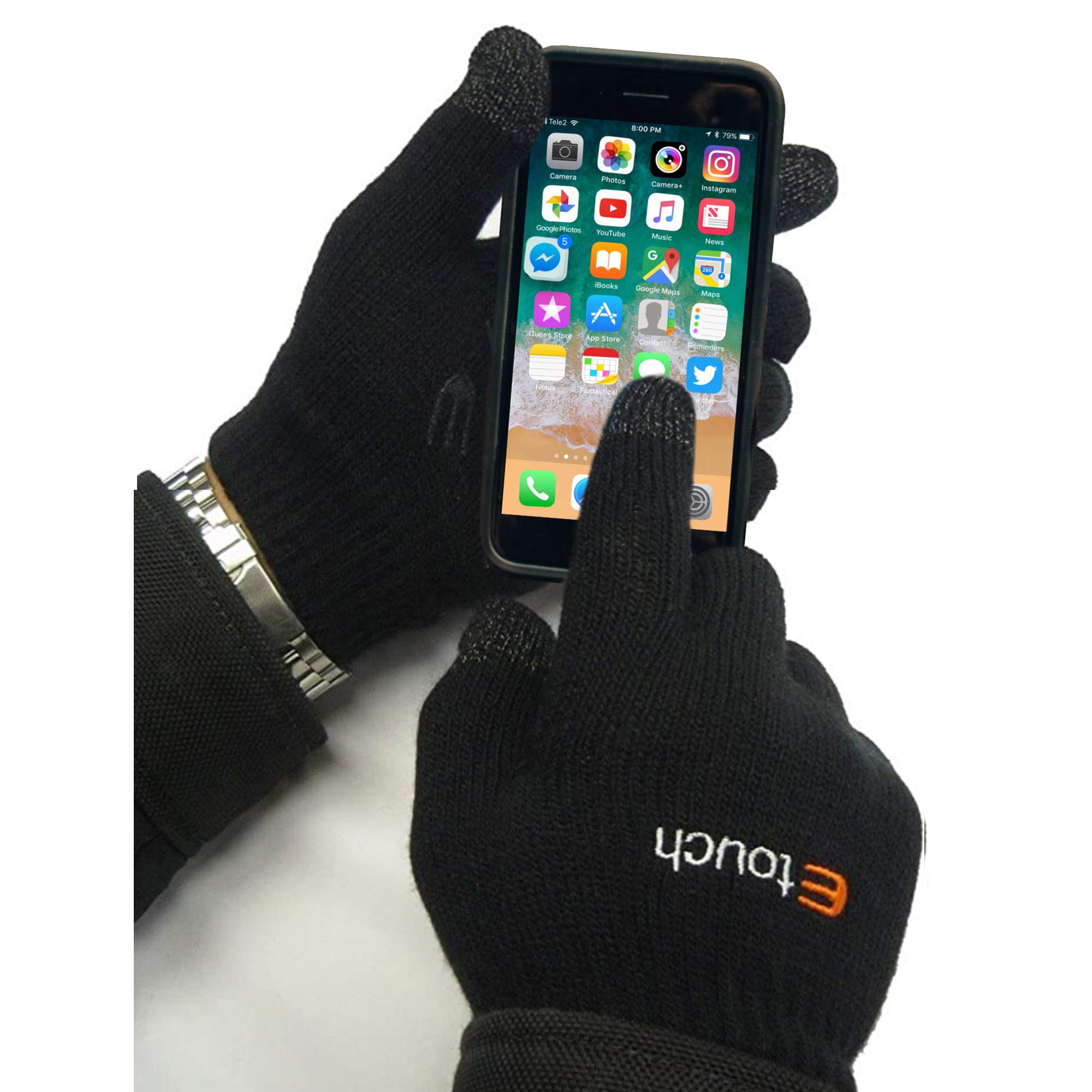 Etouch Touchscreen Gloves for iPhone, iPad, Blackberry and Other Smartphones and Sat Navs, Black