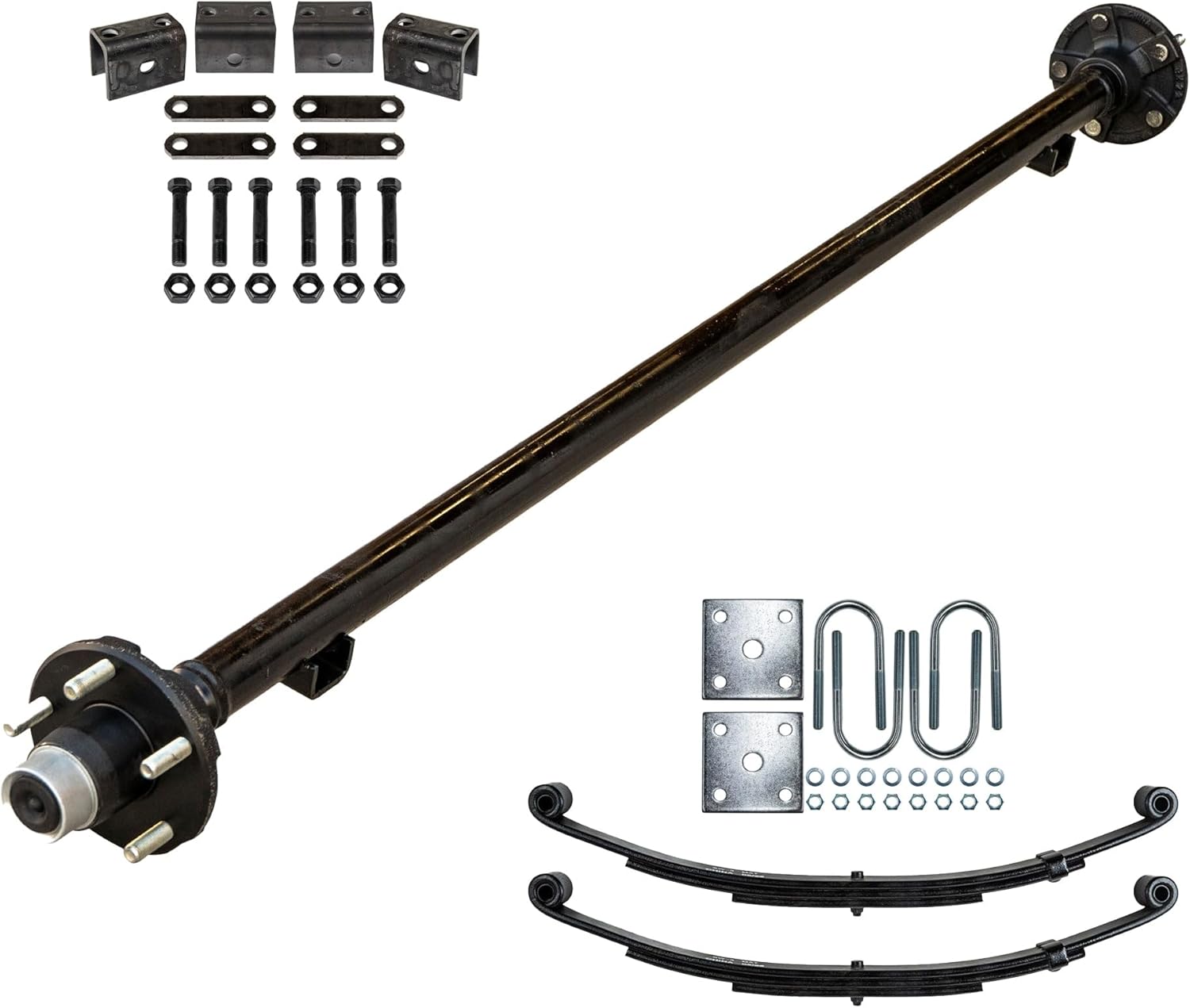 2000 lb Light Duty Single Trailer Axle Kit with Suspension - Leaf Springs, Hanger & U-Bolt Kit (71" Hubface - 58" Spring Center, 5x4.5 Bolt Pattern)