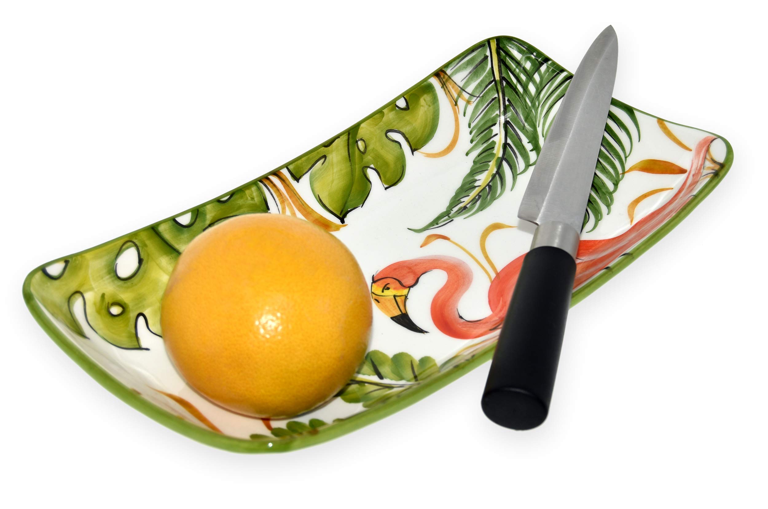 Lashuma Eckiger Dekoteller Keramik mit Rand, Bemalte Servierschüssel Design: Seerose, Salatplatte Größe 33x17 cm