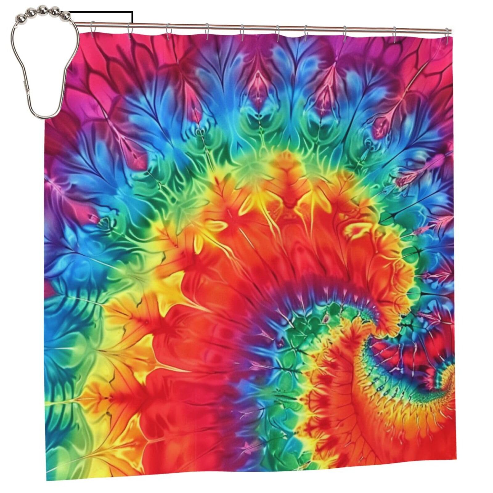 BWWHCCTI Rainbow Tie Dye-Red Printed Shower Curtain With 12 Iron Hooks Opaque Quick Drying Waterproof Shower Curtains Sets For Bathroom 183x183 CM