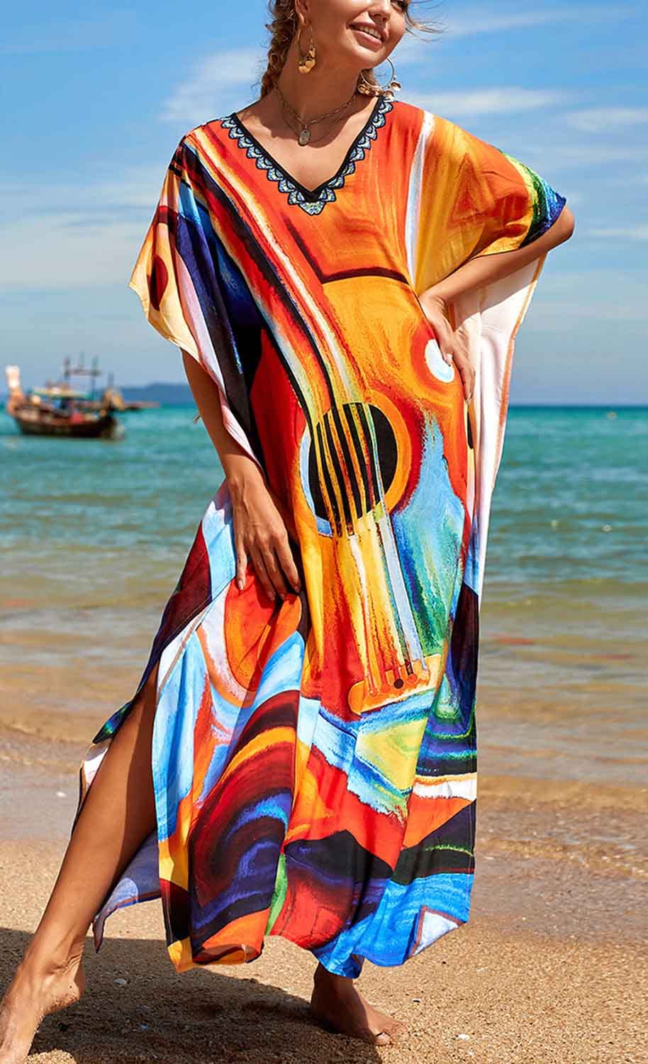 Damen Sommerkleid Strandkleid Kaftan Kleid Lange Bikini Cover Up Sommer Badeanzug Boho Strandponcho Sarong Pareo Elegant Freizeitkleid Nachtwäsche