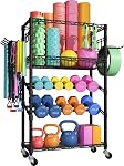 FUTASSI Home Gym Storage, 3 Tiers Workout Equipment Organizer with Wheels for Yoga Mats, Foam Roller, Dumbbells, Kettlebells, and Resistance Bands