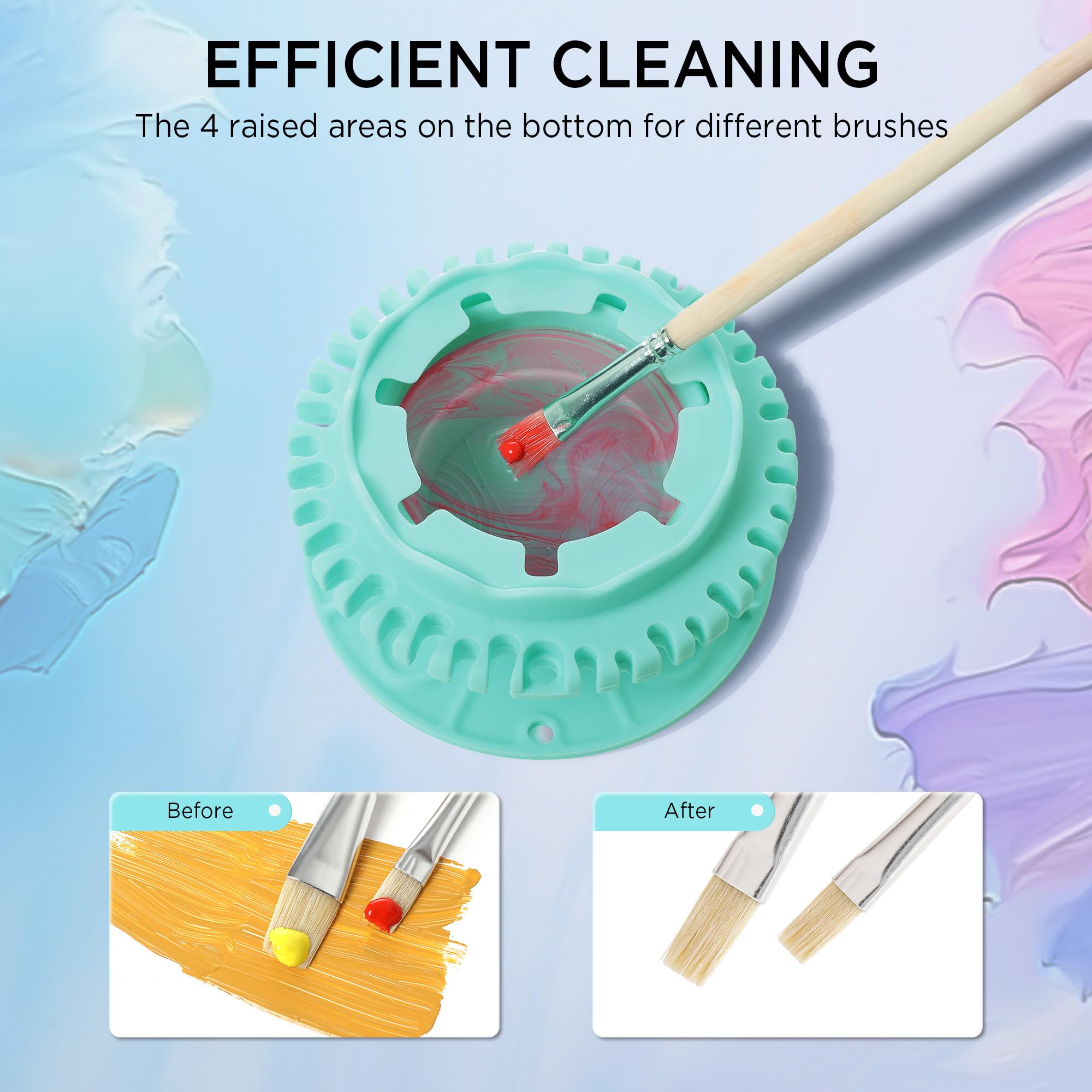 SESENSE Paint Brush Cleaner - Foldable Silicone Paint Brush Cleaner Rinse Cup with Palette and 40 Brush Storage Holder for Classroom Studio Outdoor Painting (1, Light Blue)