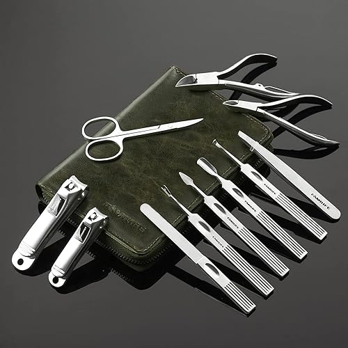 Miniatura 4 de FAMILIFE Juego de manicura, kit de uñas 11 en 1, kit de pedicura de acero inoxidable para hombre, kit de manicura de cuero y regalos para hombres, y
