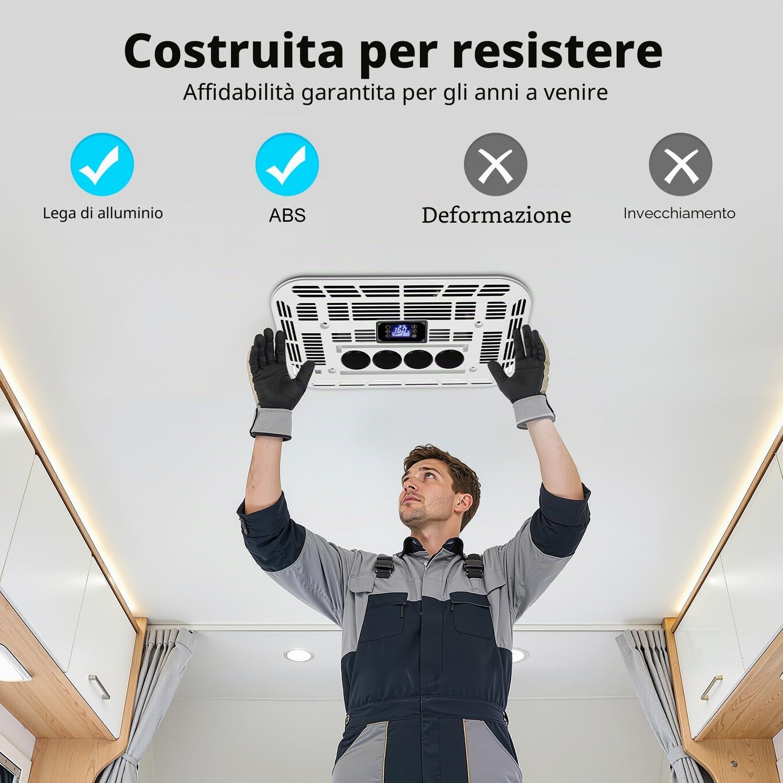 Aria condizionata per camper da 12 V, condizionatore d'aria a tetto, camper da 12 Volt DC con riscaldamento, aria condizionata silenziosa, riscaldamento rapido e raffreddamento per furgoni, camion