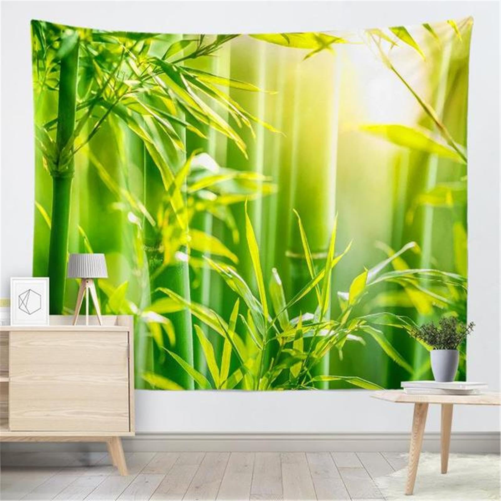 MEKPAM Studio Casa Paesaggio Arazzo Da Parete In Stile Cinese Giardino Zen Bambù Verde Massaggio Pietra Ninfea Stampato Appeso A Parete Arredamento Della Camera 230X180cm