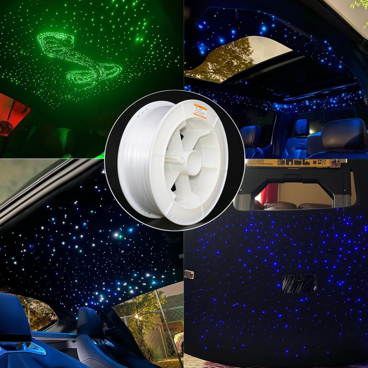 AZIMOM PMMA Glasfaserkabel, 1 mm, 1500 m, Kunststoffende, leuchtend, Glasfaserkabel für Glasfaser-Sternlicht-Kits, Projekte, Twinkle, Sternenhimmel, Decken-Dachhimmel-Dekoration