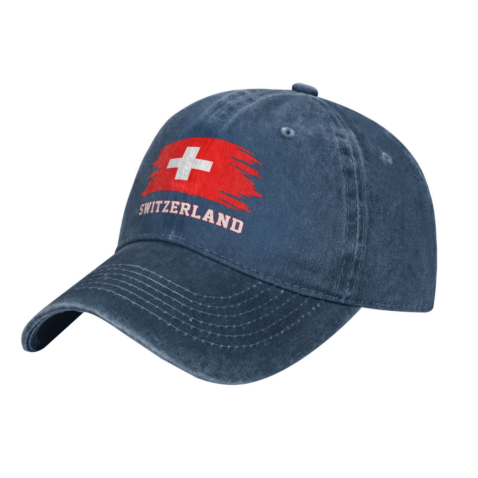 Switzerland Flag Swiss Washed Denim Baseball Cap Vintage Cotton Hat Unisex Dad Trucker Hats Men