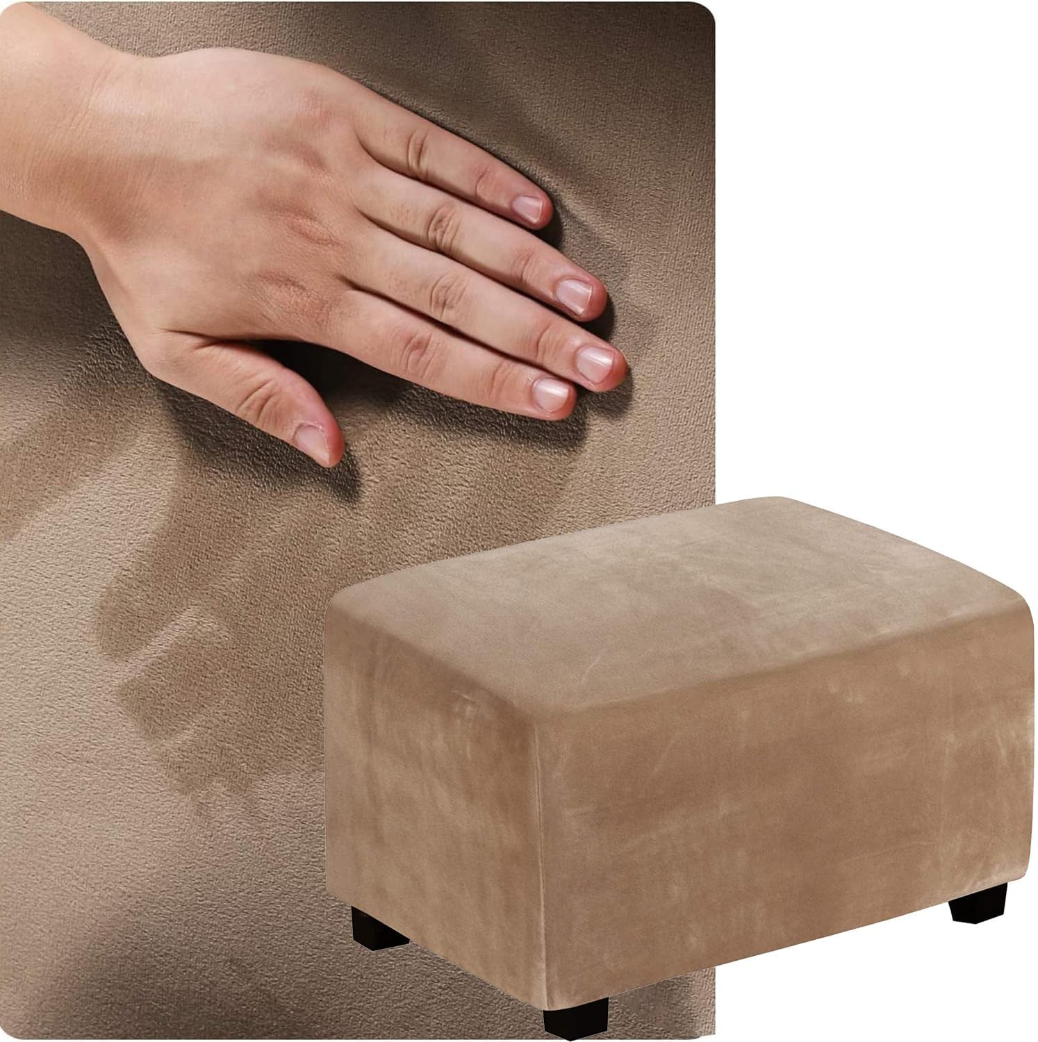 Custom Size Ottoman Sliocover Rectangular, Velvet Stool Protector, Hassock Cover, Tell Me The Size You Need and We Will Customize It for You(Camel,75x155cm)