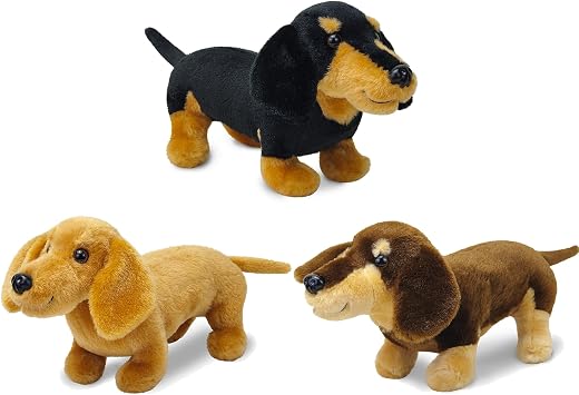 3Pcs Dachshund Dog Stuffed Animal 9.8" Stuffed Animals Set Cute Plush Stuffed Dogs Soft Cuddly Dog Toy for Birthday Childrens Party, Best Gift for Kids Puppy Stuffed Toy