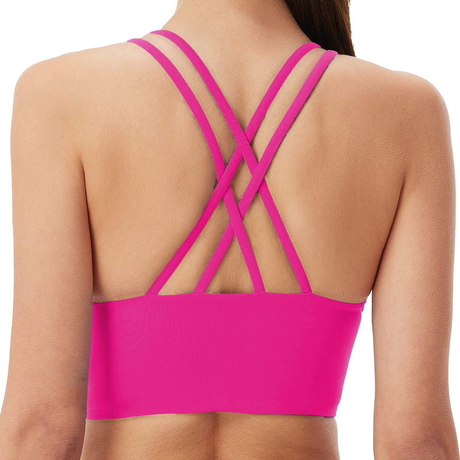 Attifall B/C Cups Low Impact Strappy Sports Bras for Women Longline Criss Cross Back Yoga Running Workout Bra Crop Tops