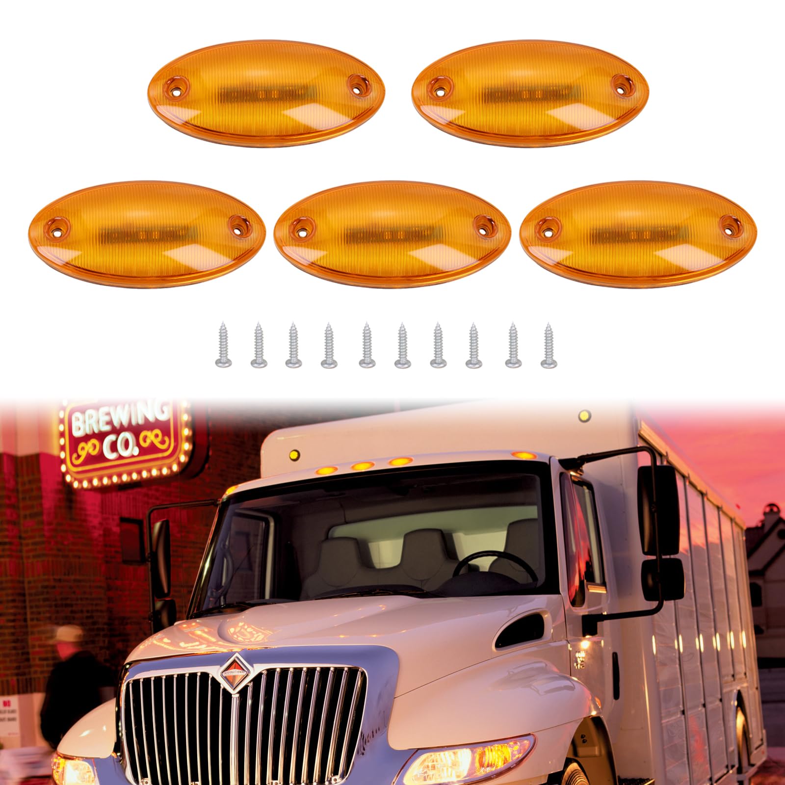 5Pcs 888-5125 Cab Marker Lights LED Top Roof Lamps Light with Hardware Compatible with IC 2005-2014 / IC Corporation 2003-2019 / International 1996-2021 Replaces # 3529900C96 3529900C97 3529900C98