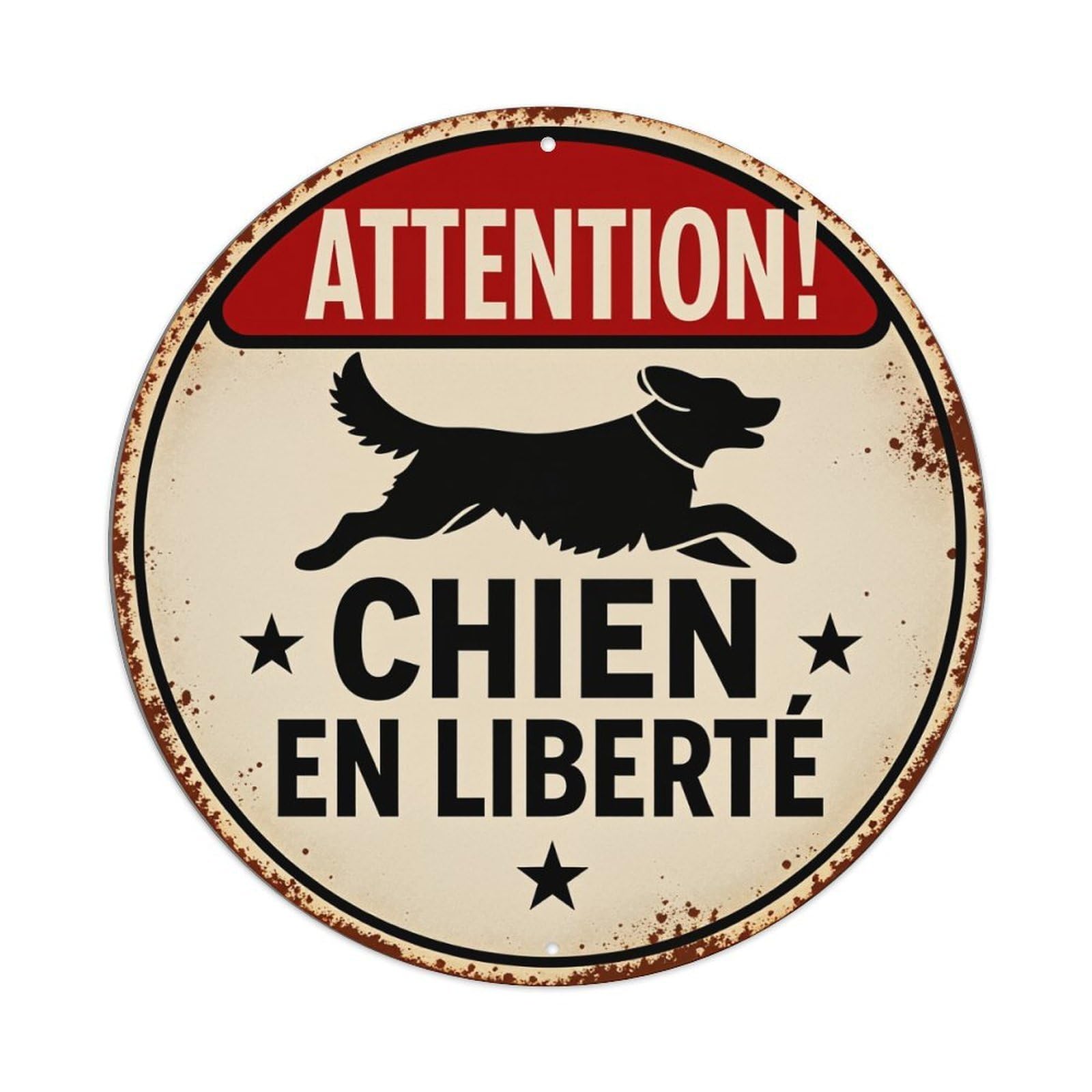 Attention Dog At Large Round Tin Sign Vintage Style Metal Sign Home Bar Garden Wall Plaque Decor Metal Poster 8x8 Inch
