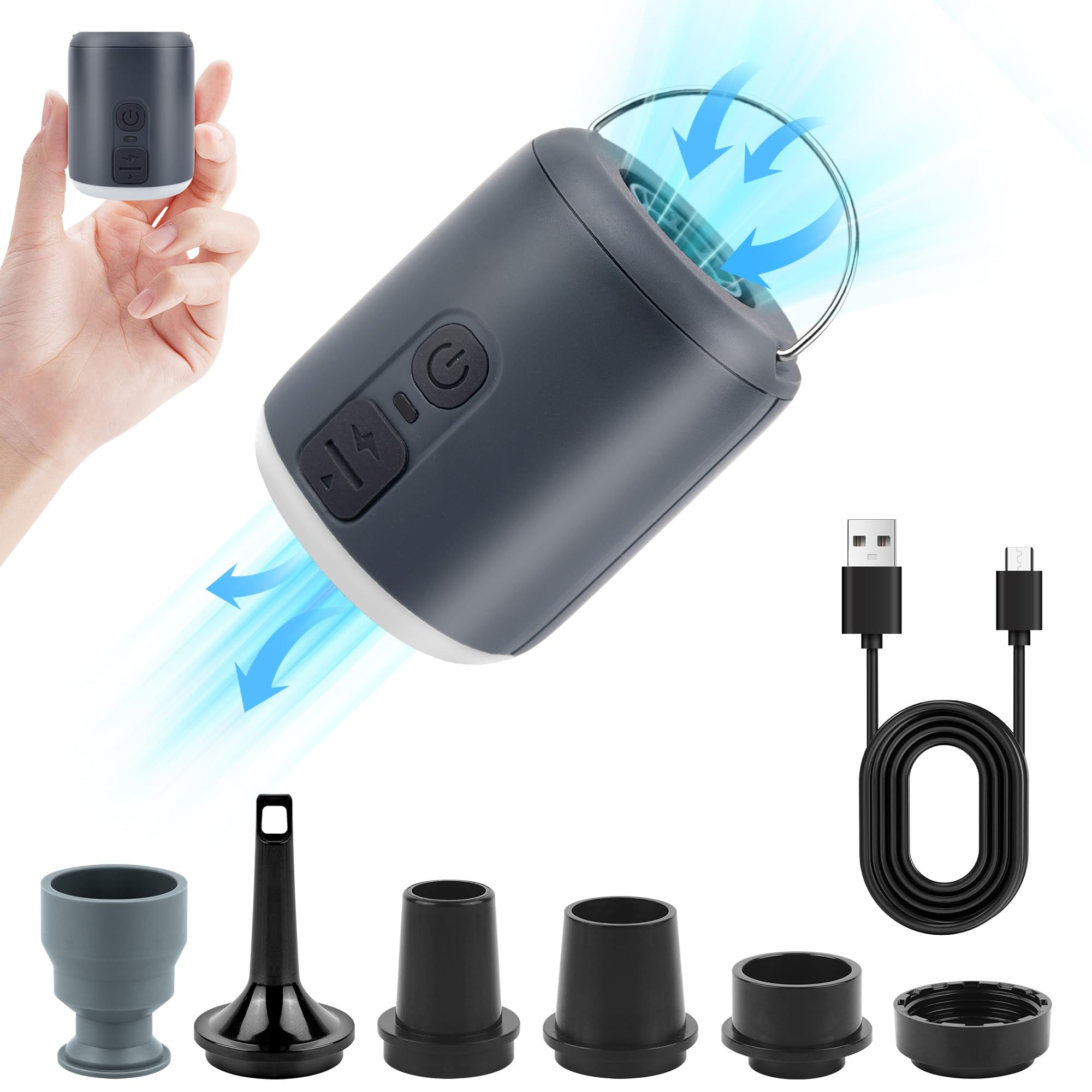 Pompa Elettrica Portatile Per Gonfiabile - Mini Gonfiatore A Batterie Per Materassini, Piscine E Giocattoli - 200L/min Flusso Aria - Foto 6