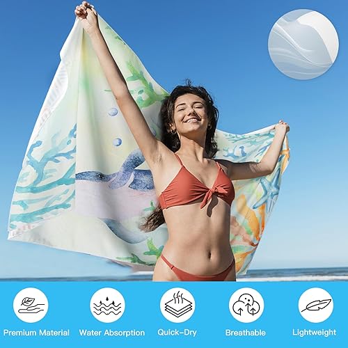 Miniatura 5 de Toalla de playa de microfibra sin arena, 72 x 36 pulgadas, extra grande, ligera, súper absorbente, fina de secado rápido, para natación, baño,