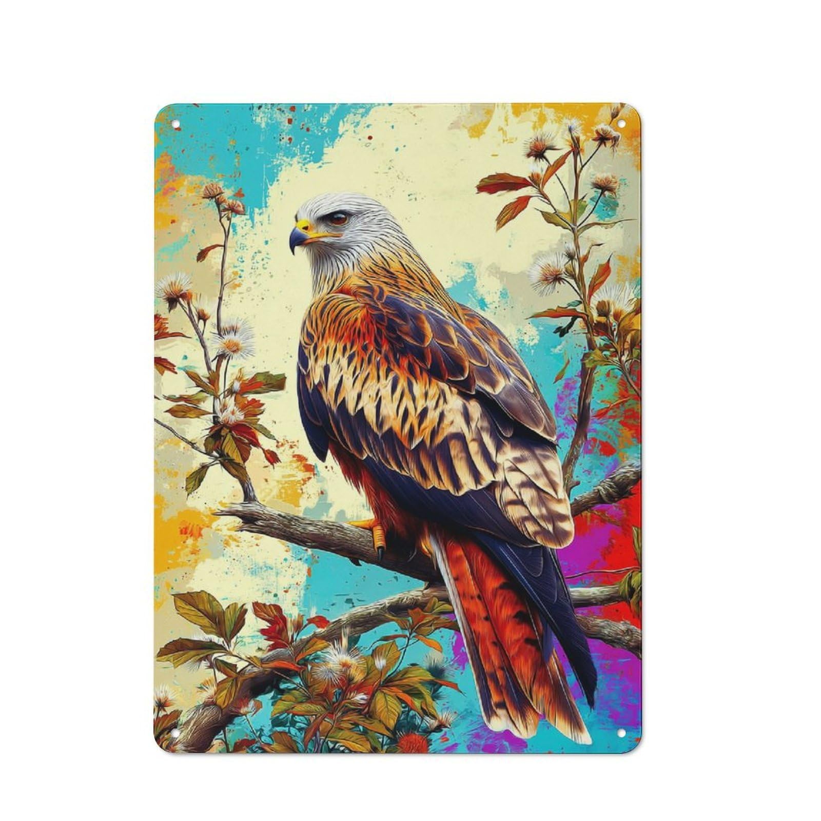 Junmoney Colorful Eagle On Branch -2 Retro Metal Wall Sign 40X30cm For Studio Or Craft Room, For Metal Sign Collectors, For Garage And Workshop Walls