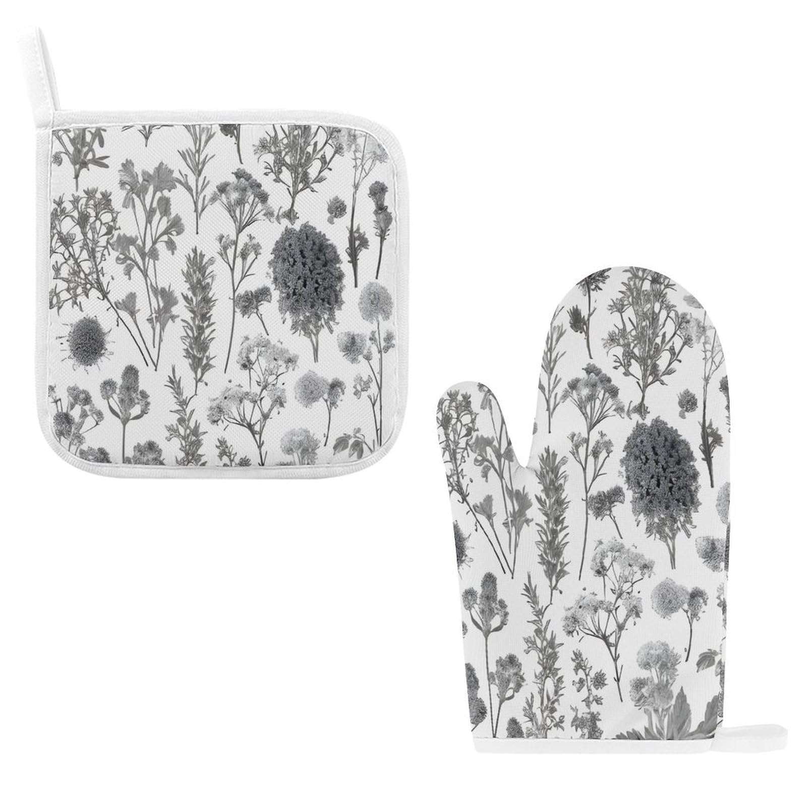 Fodpand Style Flowering Herbs And Herbaceous Plants Oven Mitts And Pot Holders Sets
