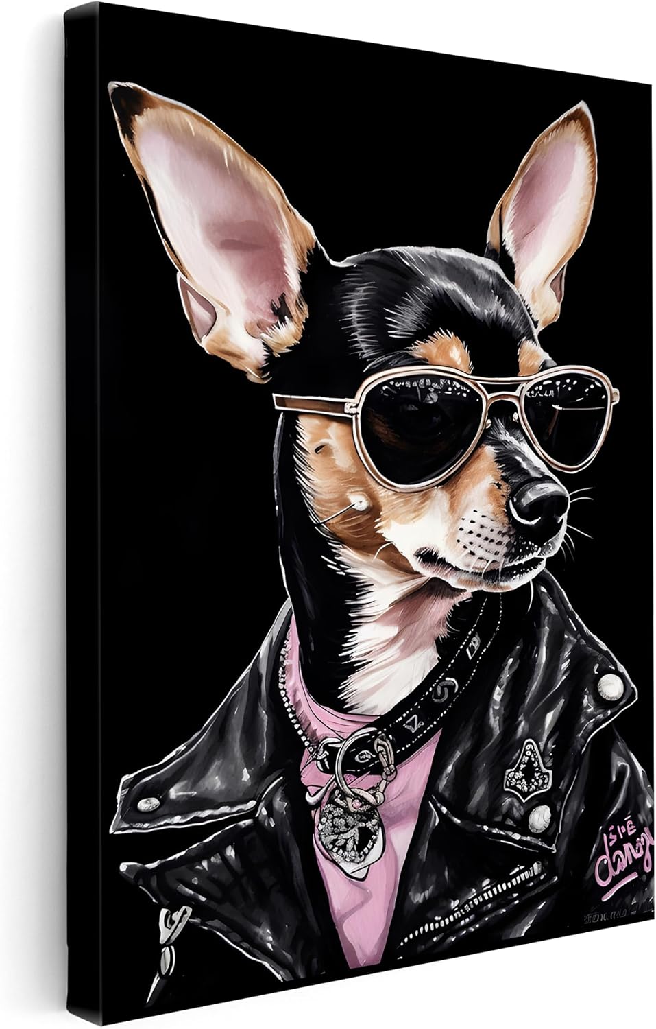 Poster Master Chihuahua In Sunglasses Canvas - Dog Portrait Print - Puppy Art - Trendy Animal Lover Gift - Modern Art - Funny Kid's Room or Office Wall Decor - 8x10 STRETCHED Canvas