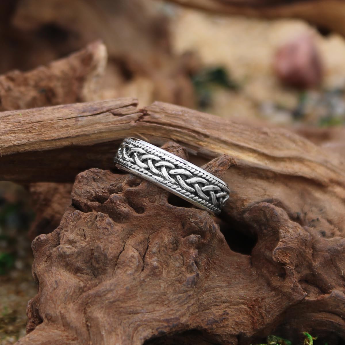 Moonlight Mysteries Sterling Silver Woven Band Ring - Celtic Knotwork Jewelry for Men and Women (Size 4-15)