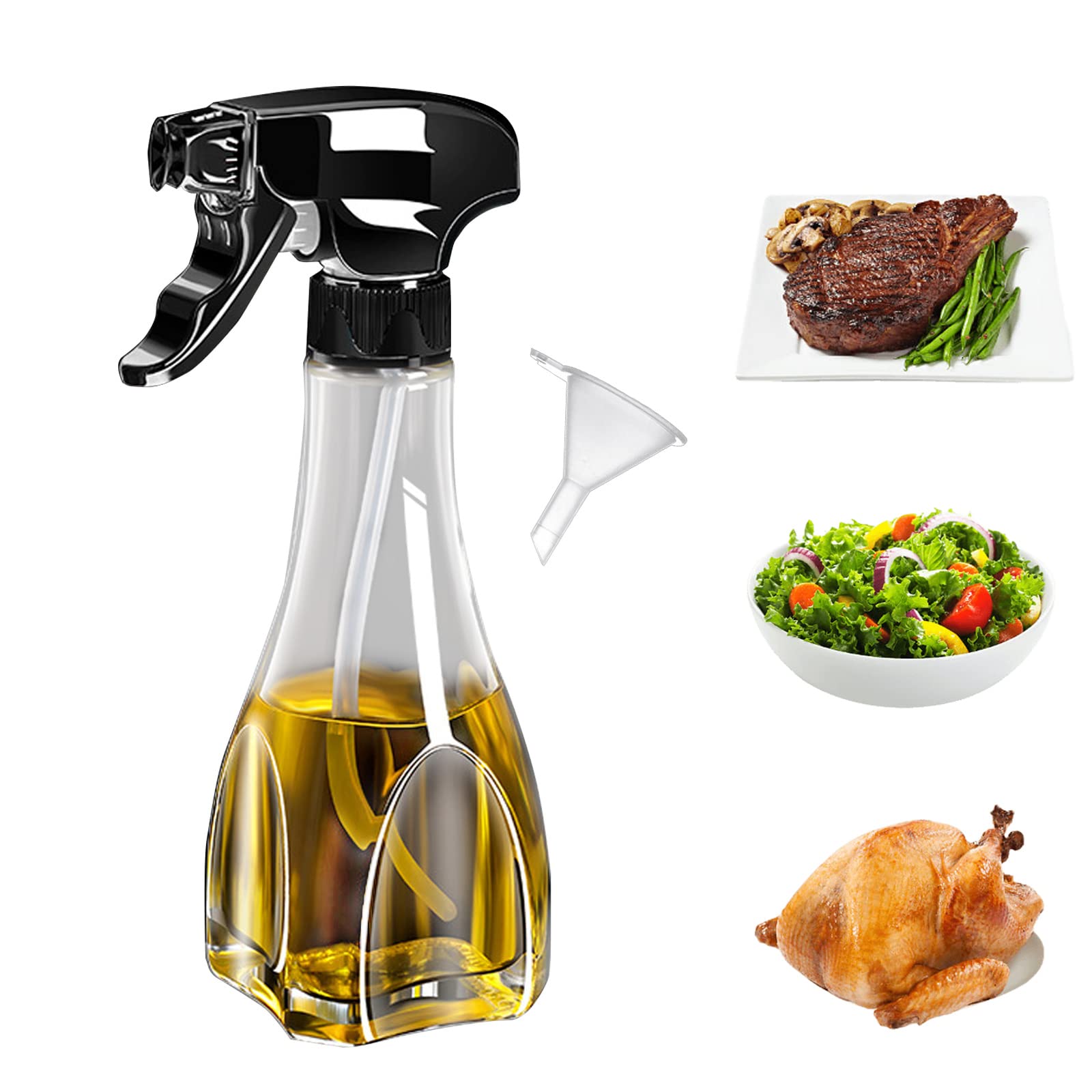 Spruzzatore Olio, 240 ml Nebulizzatore Olio di Oliva Spruzzatore per Cottura, Bottiglia Spray Cucina Spruzzino Aceto in Vetro per Friggitrice ad Aria, Barbecue, Insalata, Cottura, Pasta