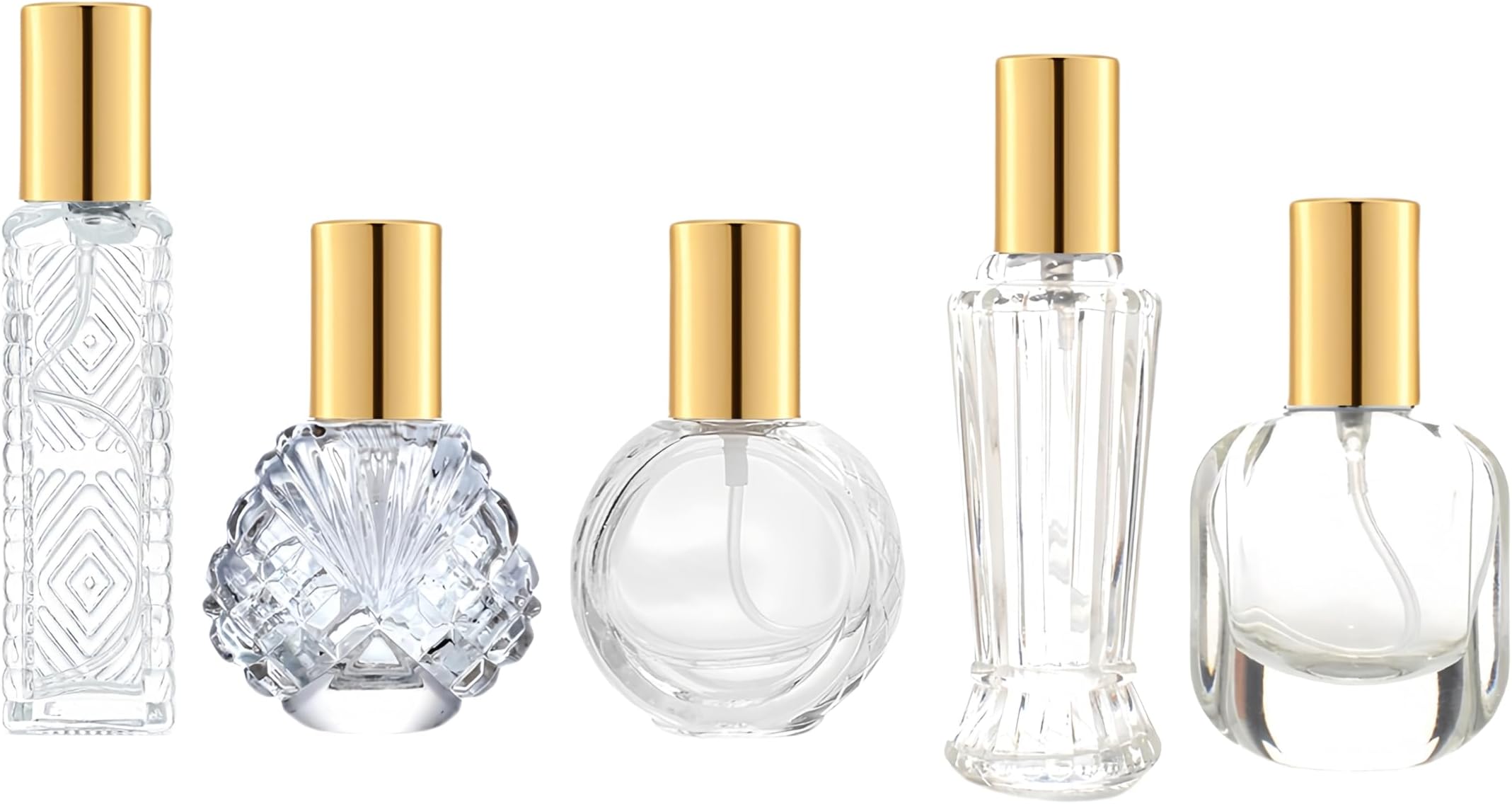 5 Pcs 10ml 15ml Gold Glass Perfume Atomizer,Small Empty Refillable Perfume Spray Bottle for Men and Women,Portable Fragrance Fine Mist Spray Perfume Bottle for Travel