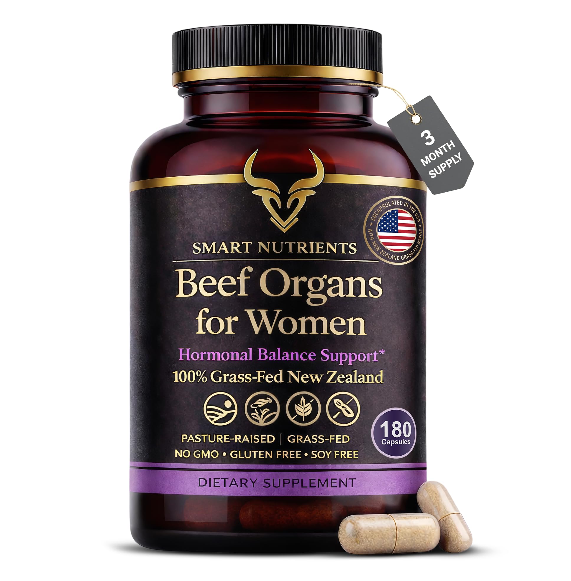 Beef Organs Supplement for Women - 100% Grass-Fed | 180 Caps, 90 Day Supply