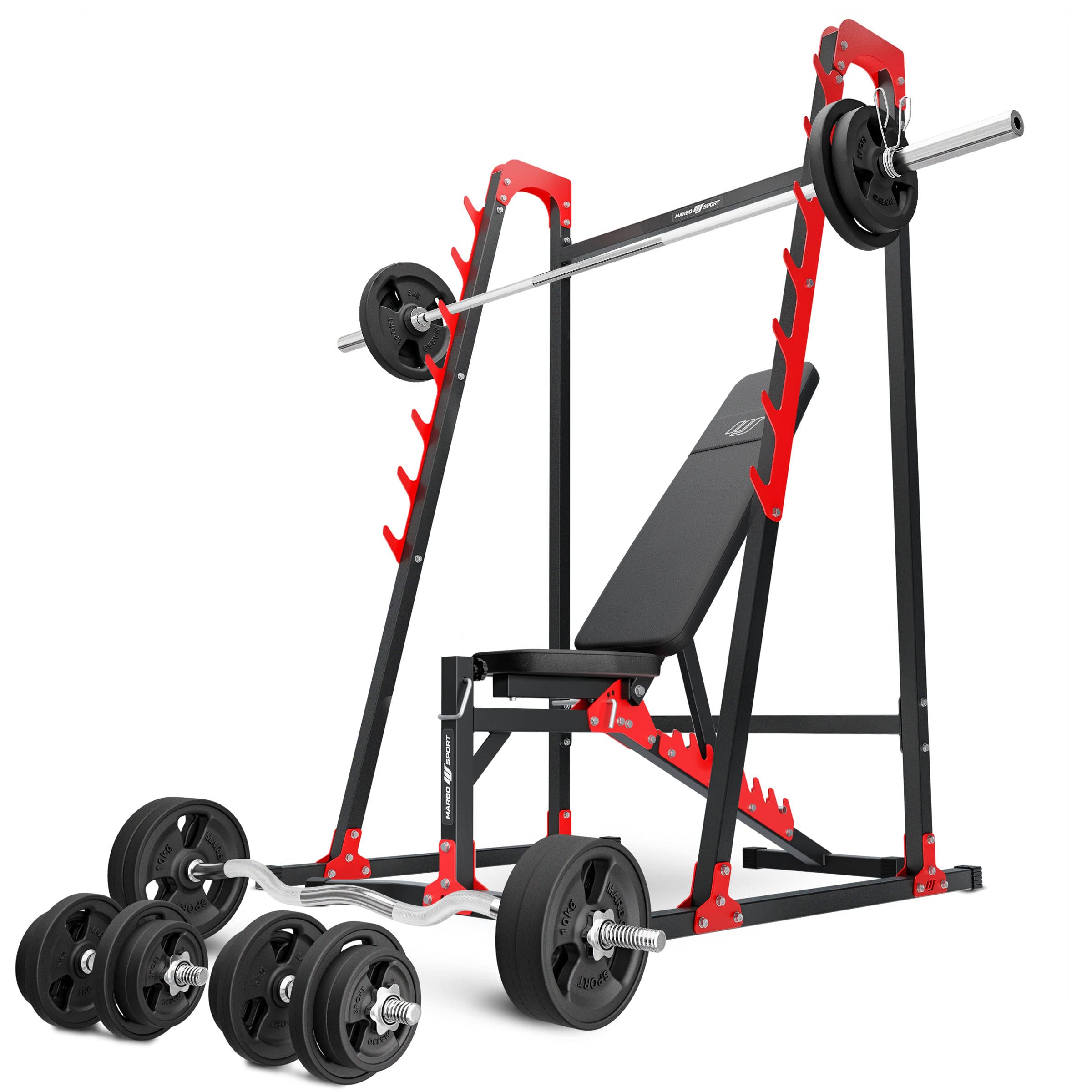 Marbo Sport Set MH24 2.0 | Banco de musculación Ajustable MH-L115 + Pedestal con Barra MH-S204 | Set 83kg / 113kg para Elegir | Made in EU