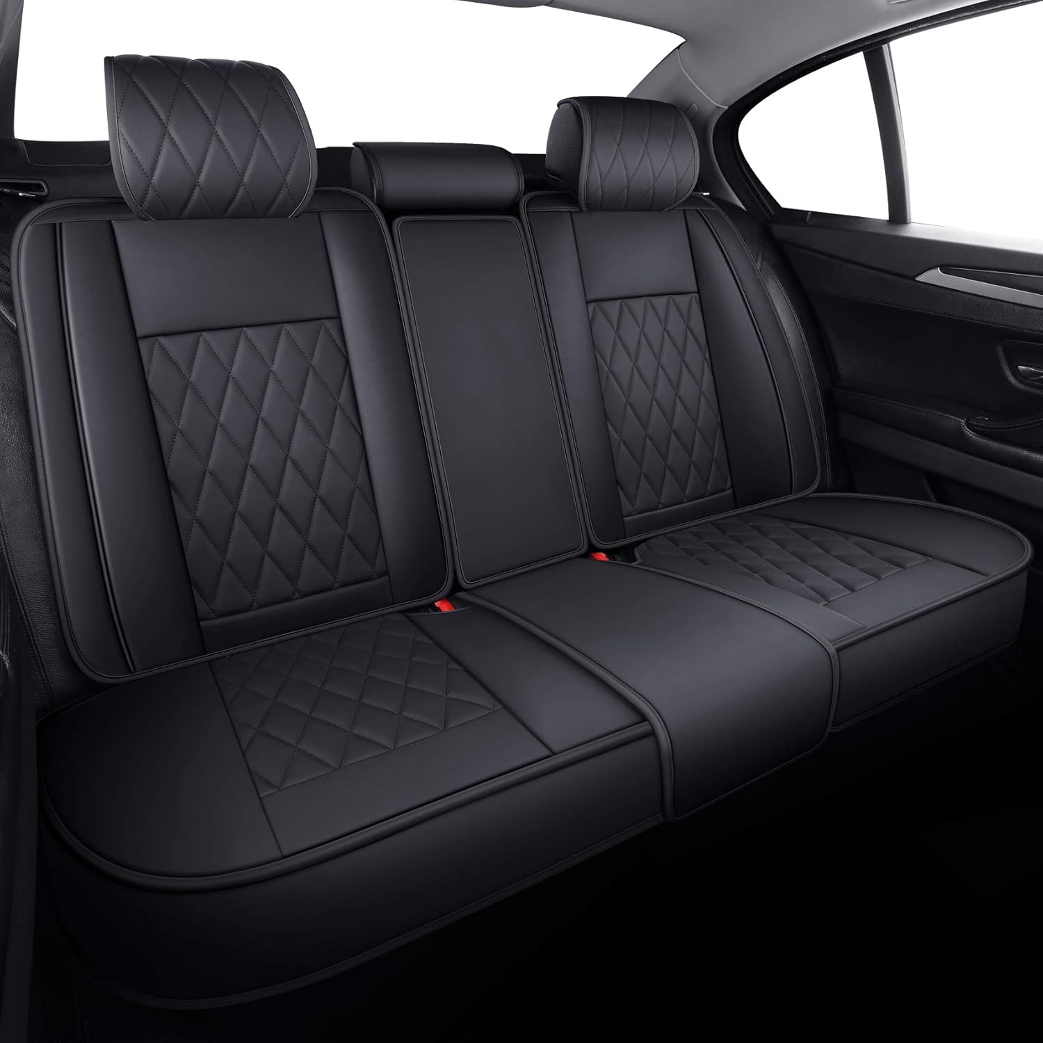 Aierxuan Rear Back Seat Covers Waterproof Leather Universal Fit Compatible with Honda Toyota Ford Kia Hyundai Jeep VW Audi Benz Chevy Nissan, Split Bench 60/40 or 50/50 (Rear Seat/Black)