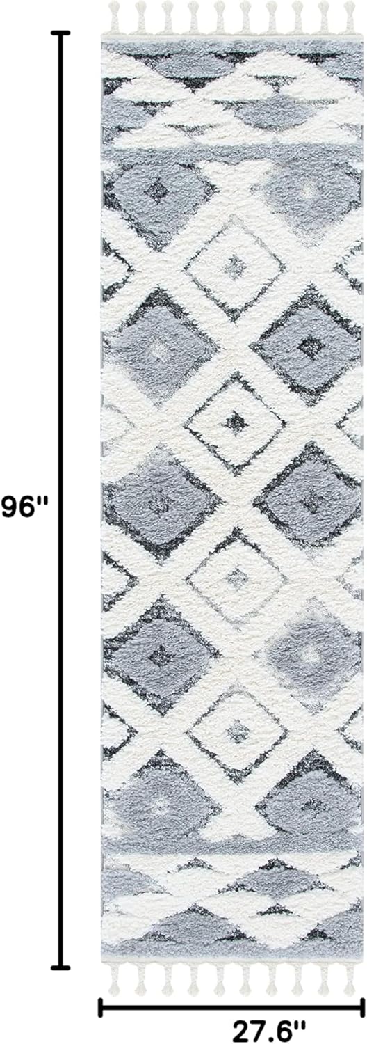 SAFAVIEH Moroccan Tassel Shag Collection Runner Rug - 2'3" x 8', Grey & Ivory, Boho Design, Non-Shedding & Easy Care, 2-inch Thick Ideal for High Traffic Areas in Living Room, Bedroom (MTS661F)