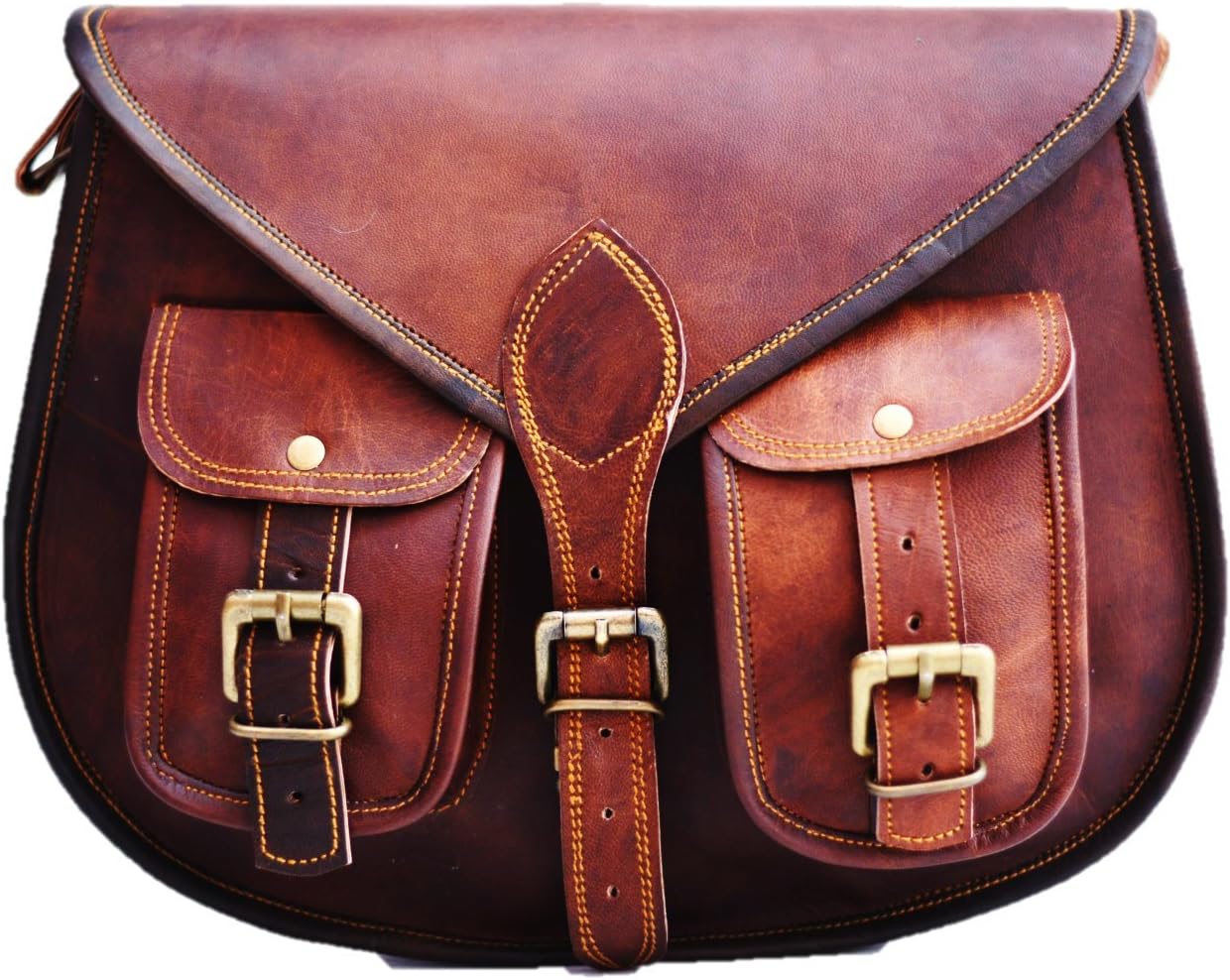 Satchel And FableSatchel And Fable 13 inch Leather Crossbody bags for women Vintage Style Genuine Hobo Handmade Brown Travel Ladies Shoulder Purse, Brown
