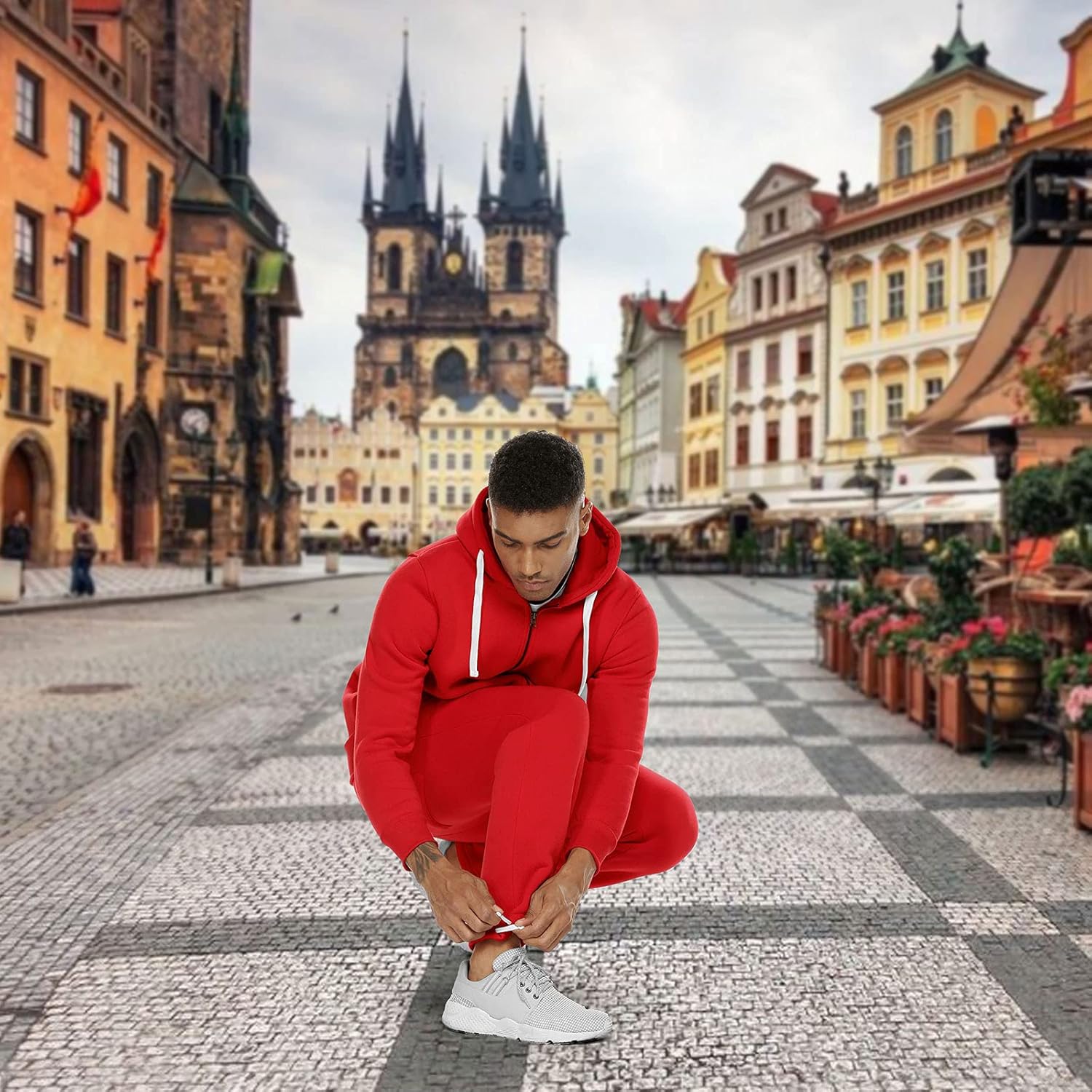 R RAMBLER 1985 Men's Track suit set Thick Fleece Hoodie Sweatsuit 2 pieces,casual winter warmer outfit