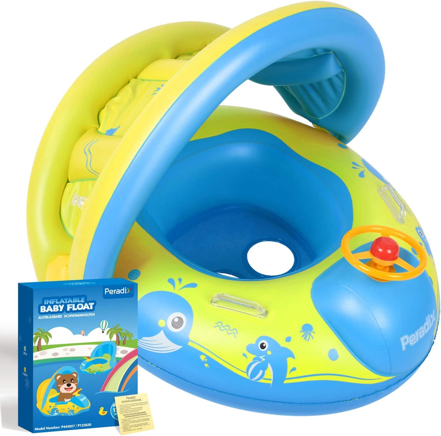 Peradix Baby Schwimmring Mit Sonnendach - Süßer Wal Für Kinder 9-36 Monate